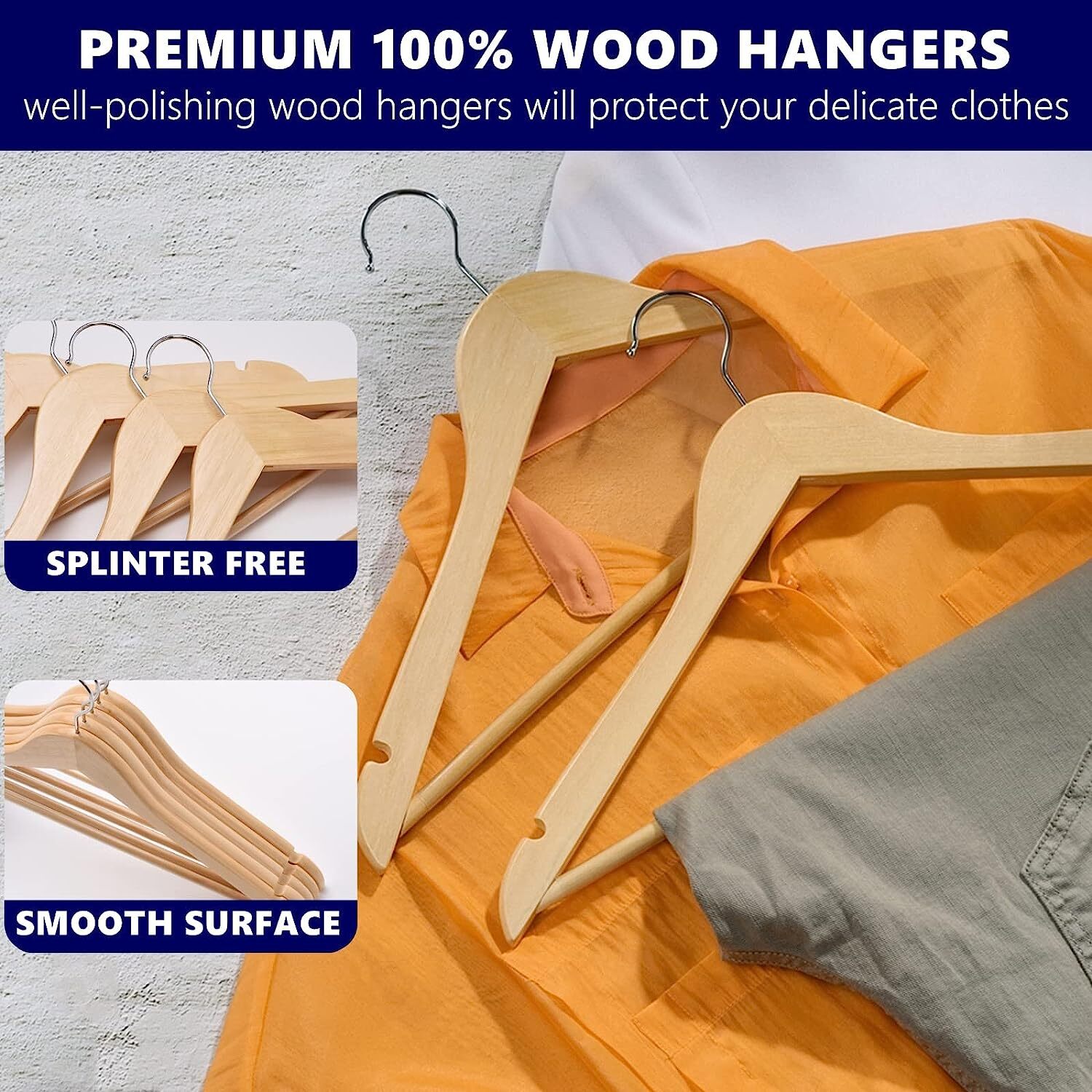 Wooden Hangers Pack of 10 20 & 50 & 100 Suit Hangers Premium Natural Finish Home