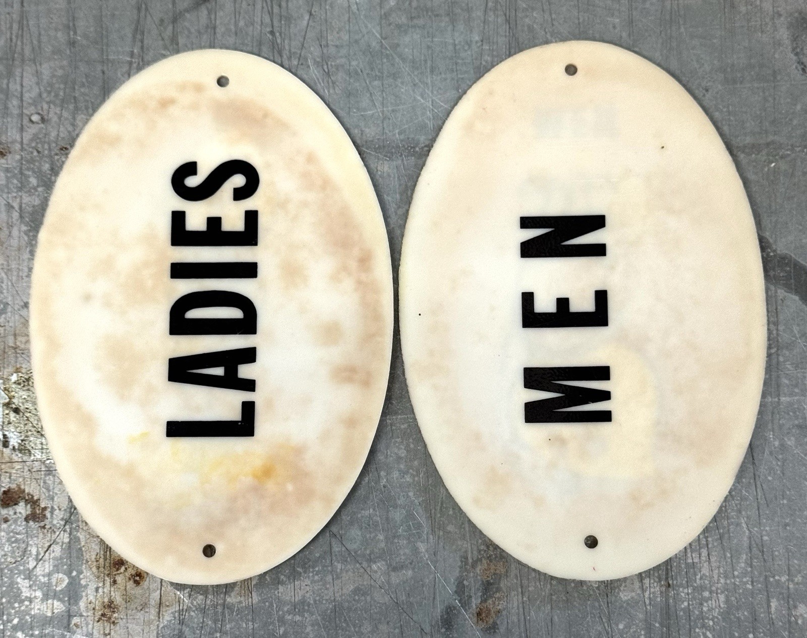 HTF Vintage Plastic Esso Ladies & Men Restroom Key Tags Happy & Mrs. Drop