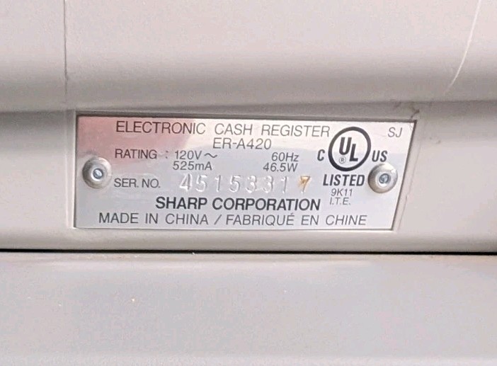 Sharp Electronic Cash Register ER-A420 (1) "MA" Key No Manual