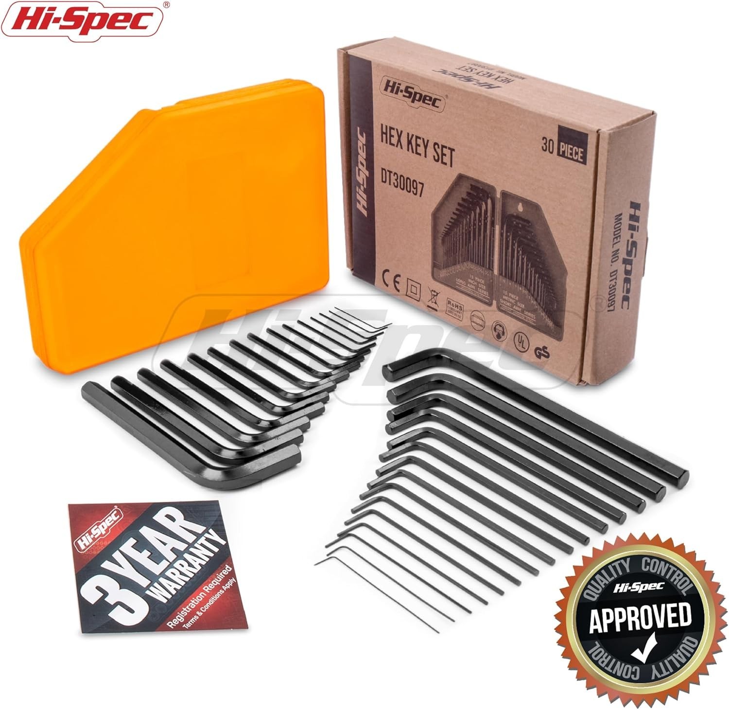 Hi-Spec 30pc SAE and Metric Hex Allen Key Wrench Folding Case Set.