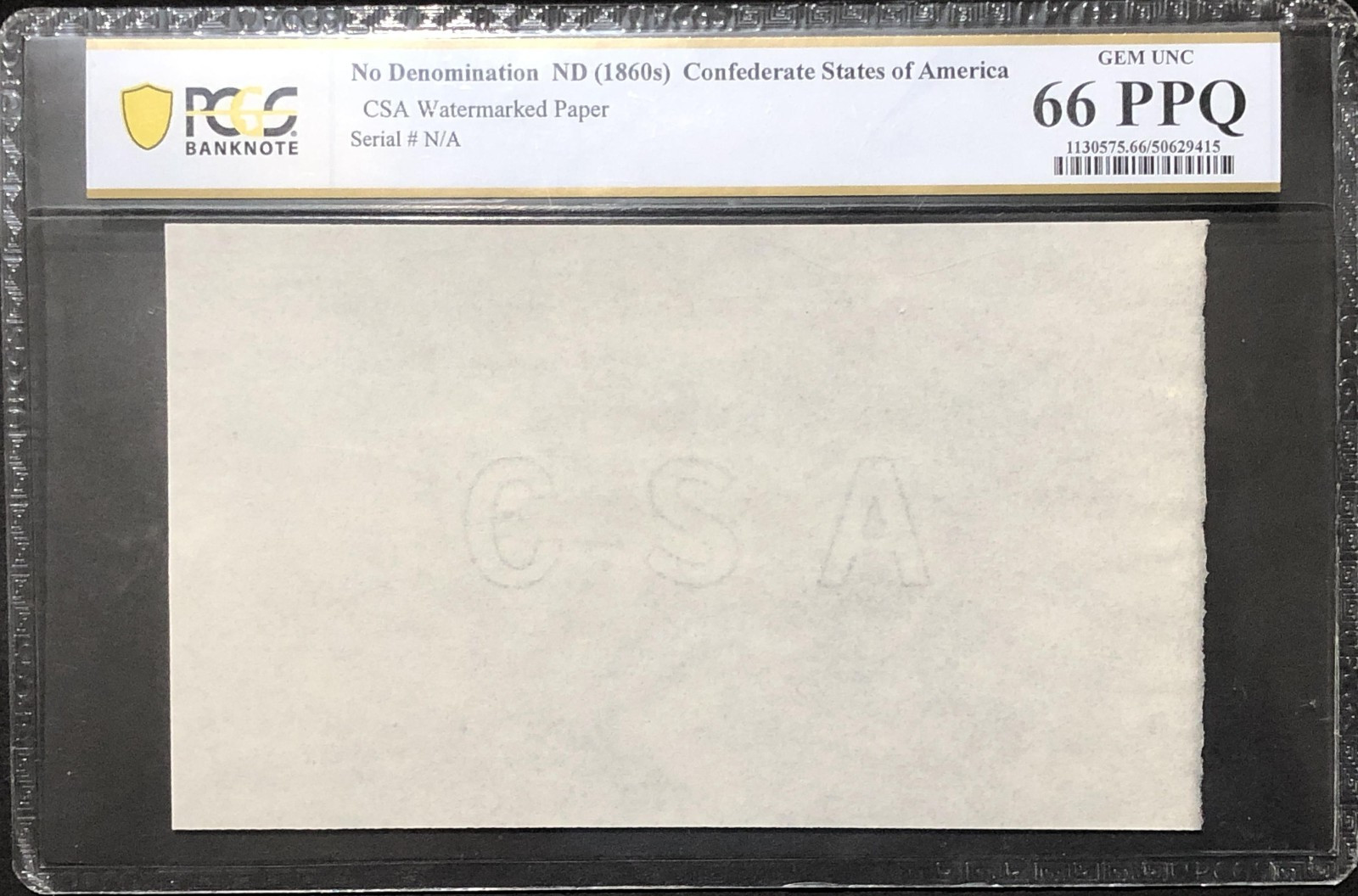 CONFEDERATE STATES CAPTURED CSA WATERMARK PAPER BLOCK PCGS 66 PPQ