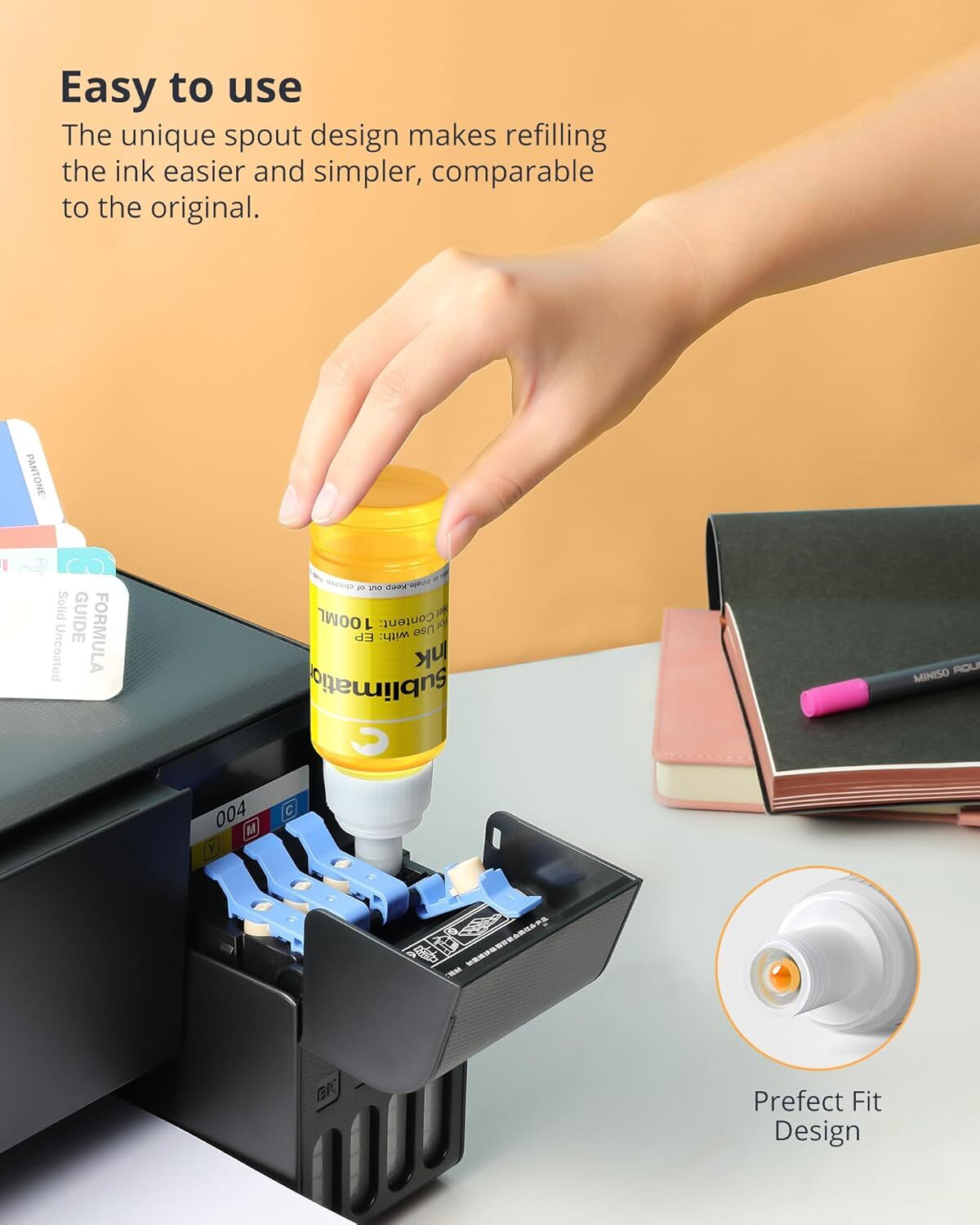 Hiipoo 580ML Sublimation Ink Refilled Bottlescompatible for ET2400 ET2720 ET2760