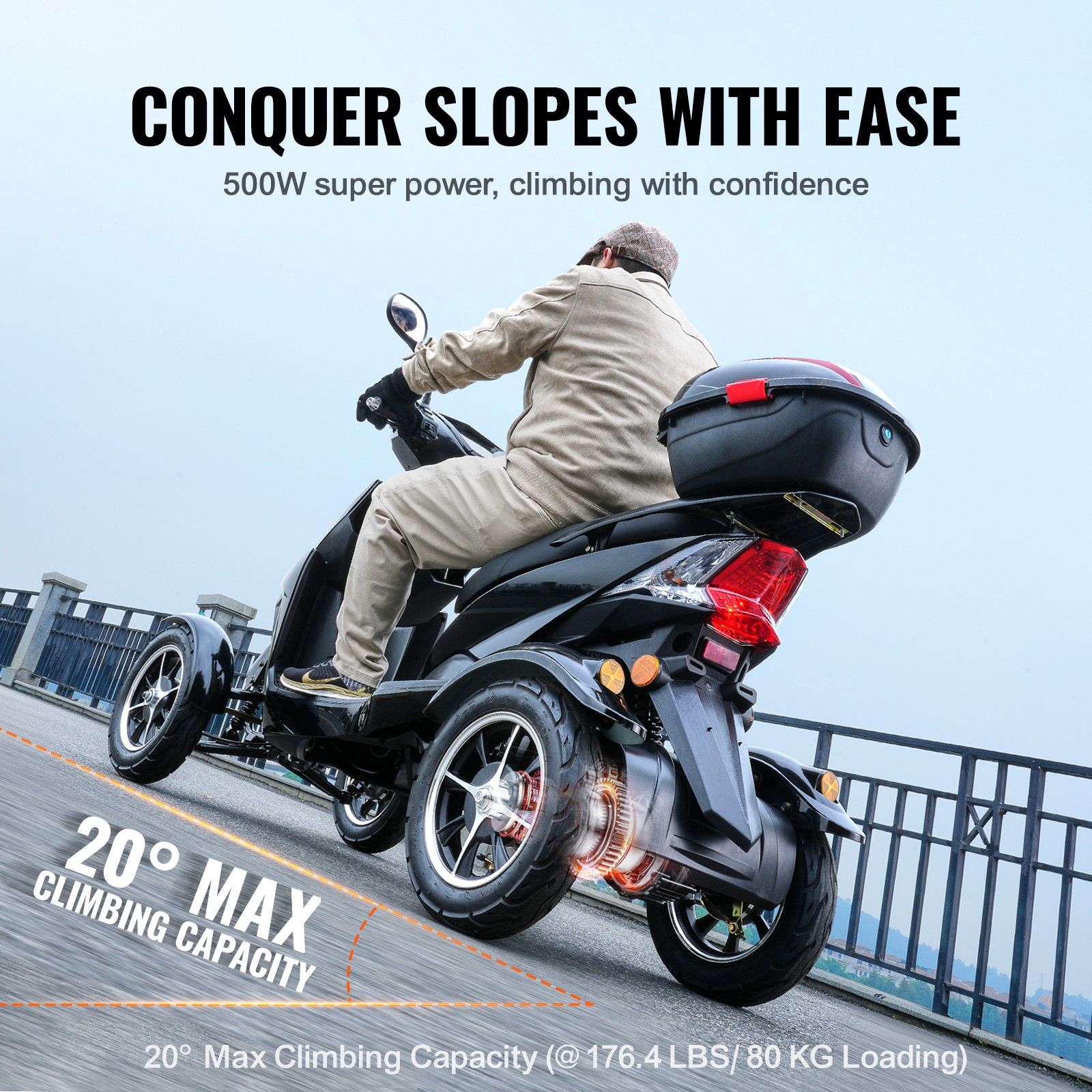 VEVOR Heavy Duty 4-Wheel Mobility Scooters 40 Miles 3-Speed 500W 450lbs Capacity
