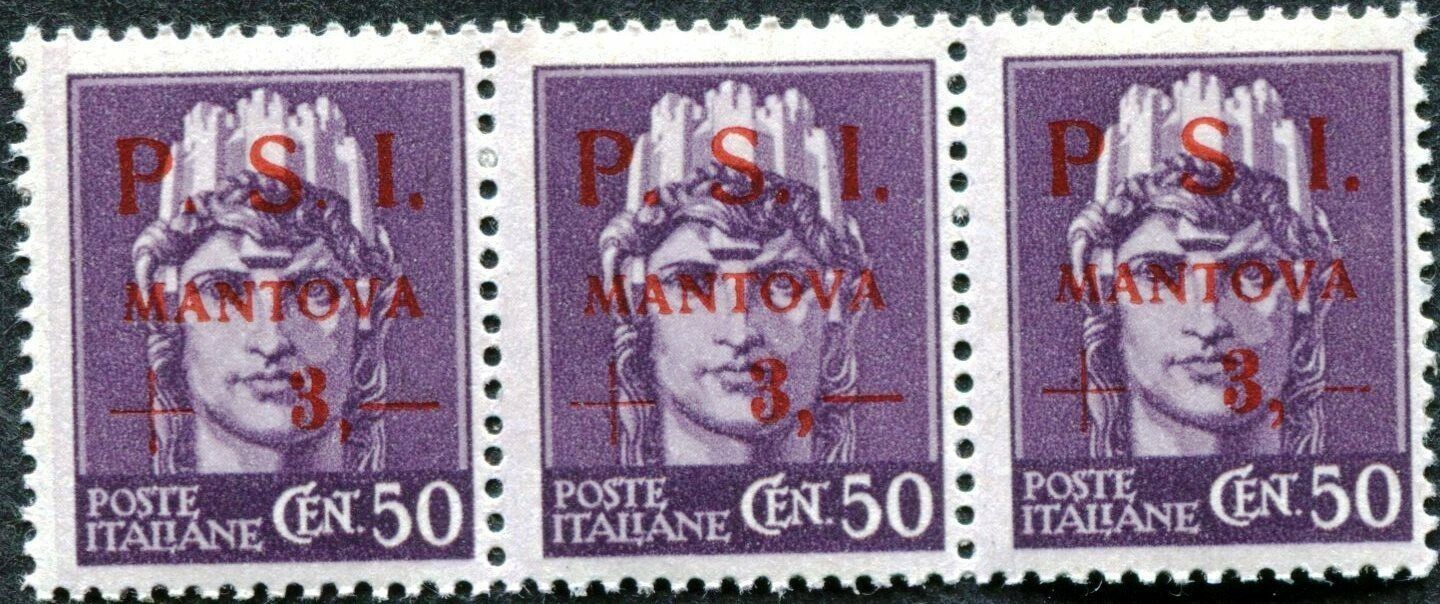 PSI MANTOVA CLN - 3 excellent rare stamps - 1 very rare typeset freak 1945 (159)