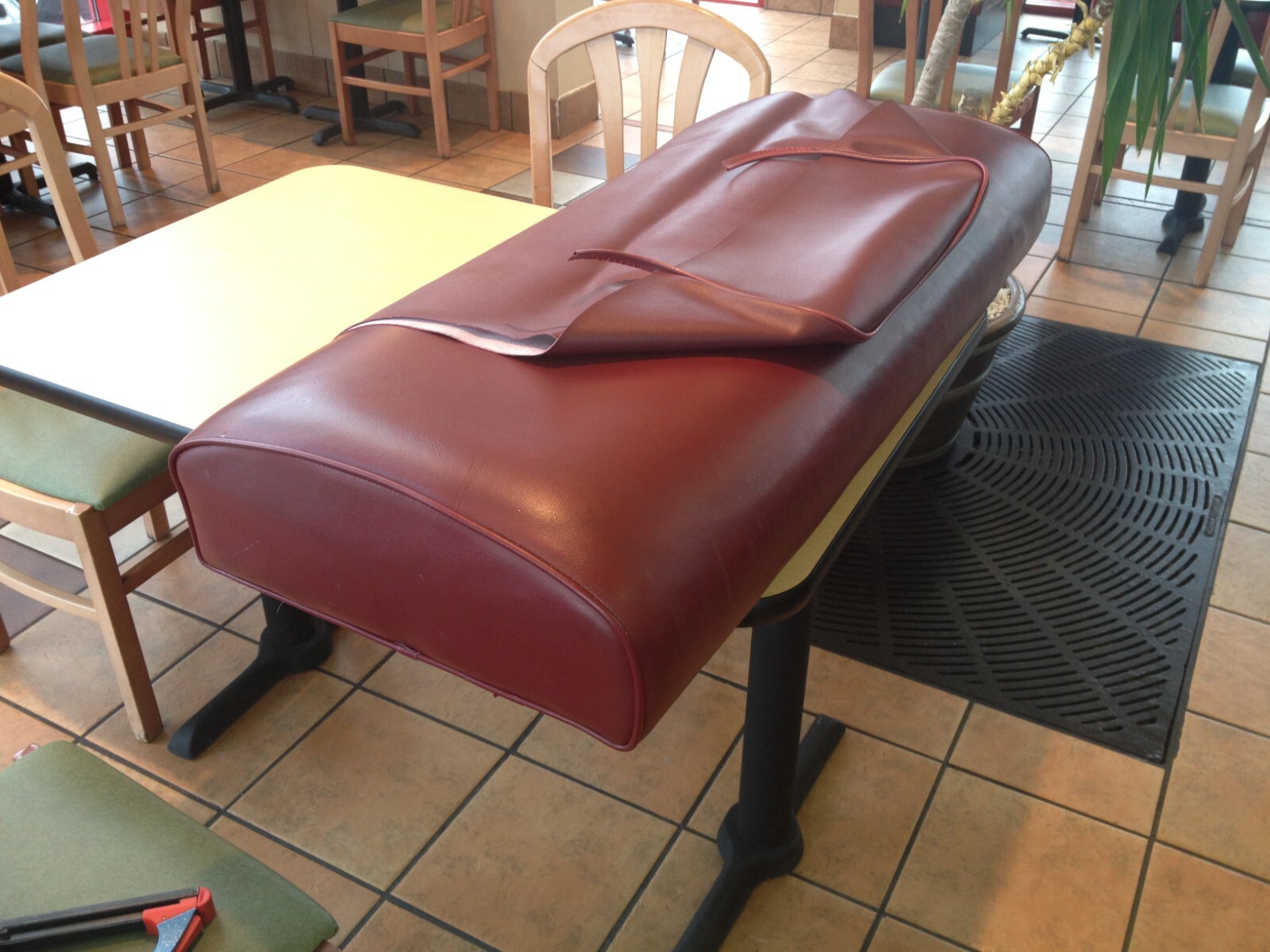 Restaurant Booth Seat Cover Repair - DIY STAPLE ON Custom Replacement Vinyl Top