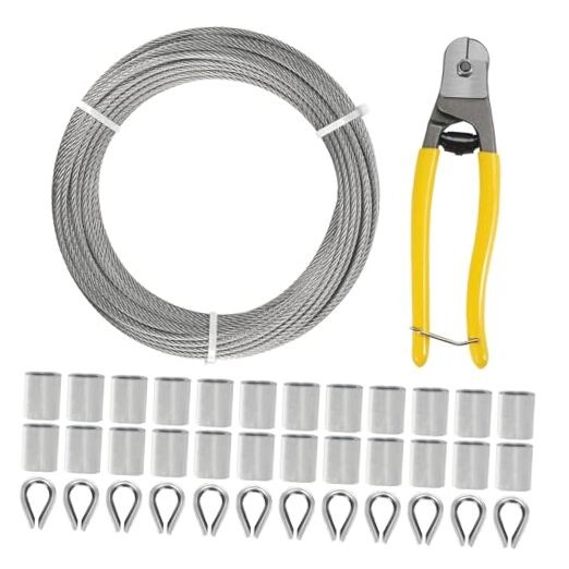 7 x 7 Strands Wire Rope with Aluminium 200FT 1/8 Inch Stainless Steel Cable Kit