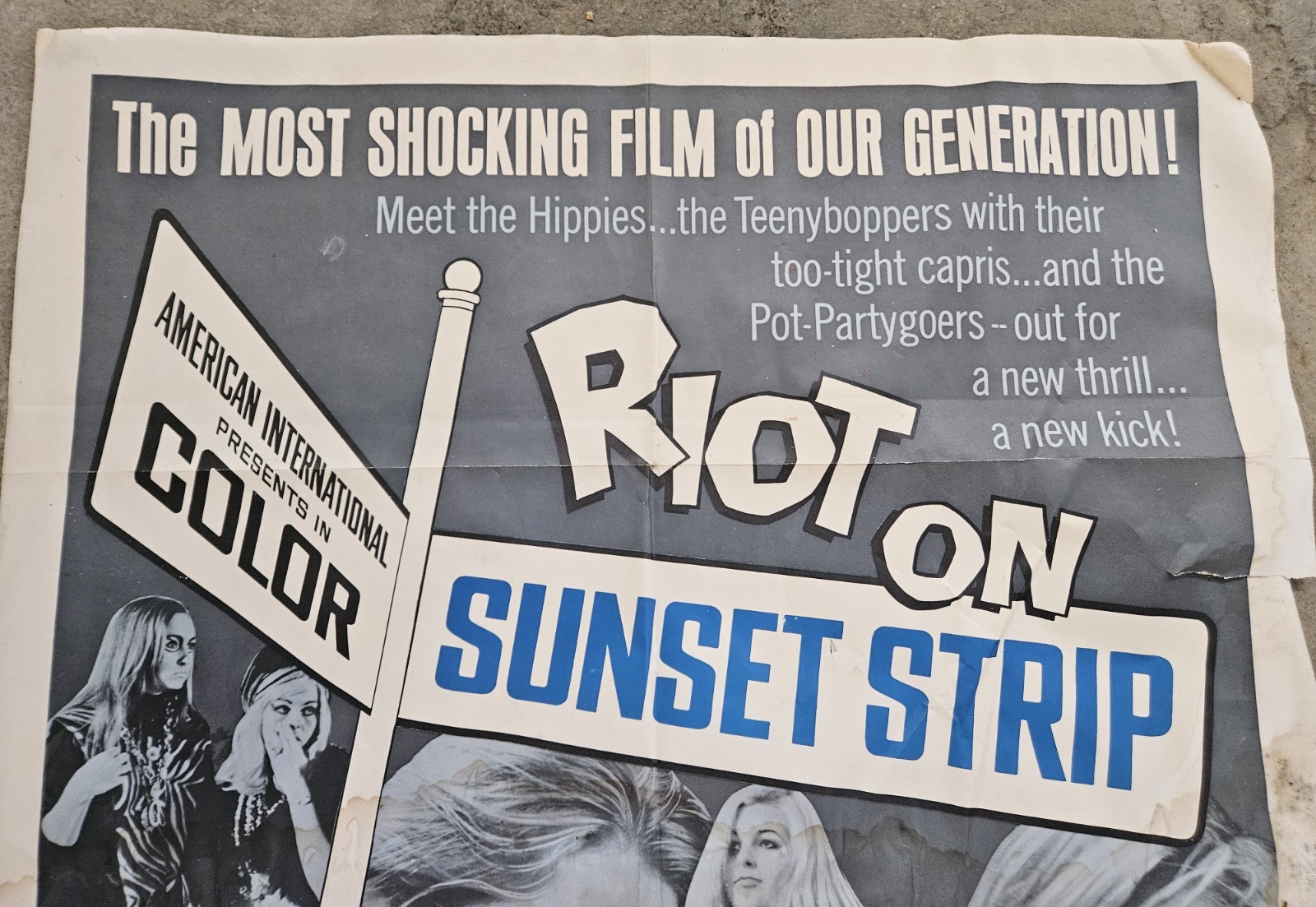 Vintage Original Riot On Sunset Strip 1967 Movie Film Poster SEE DAMAGE RARE🌴🎬