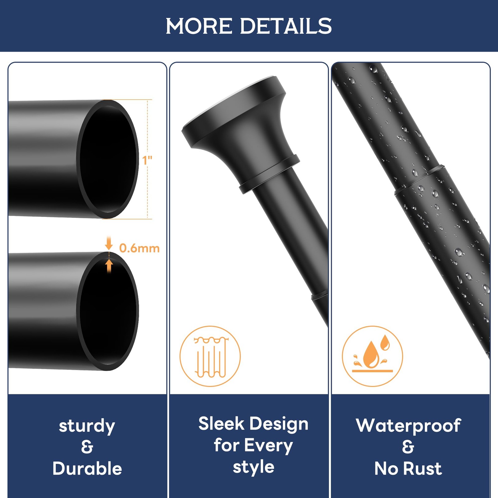 Tension Curtain Rod, Extra Long Outdoor Curtain Rod 43-100 Inch Adjustable, 1.1