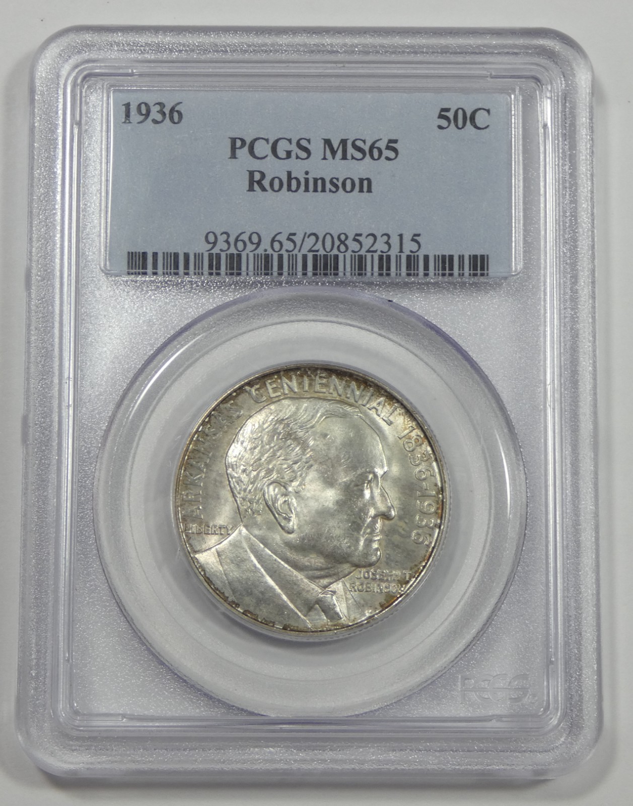 1936 Arkansas Centennial Robinson Silver Commemorative Half Dollar PCGS MS 65