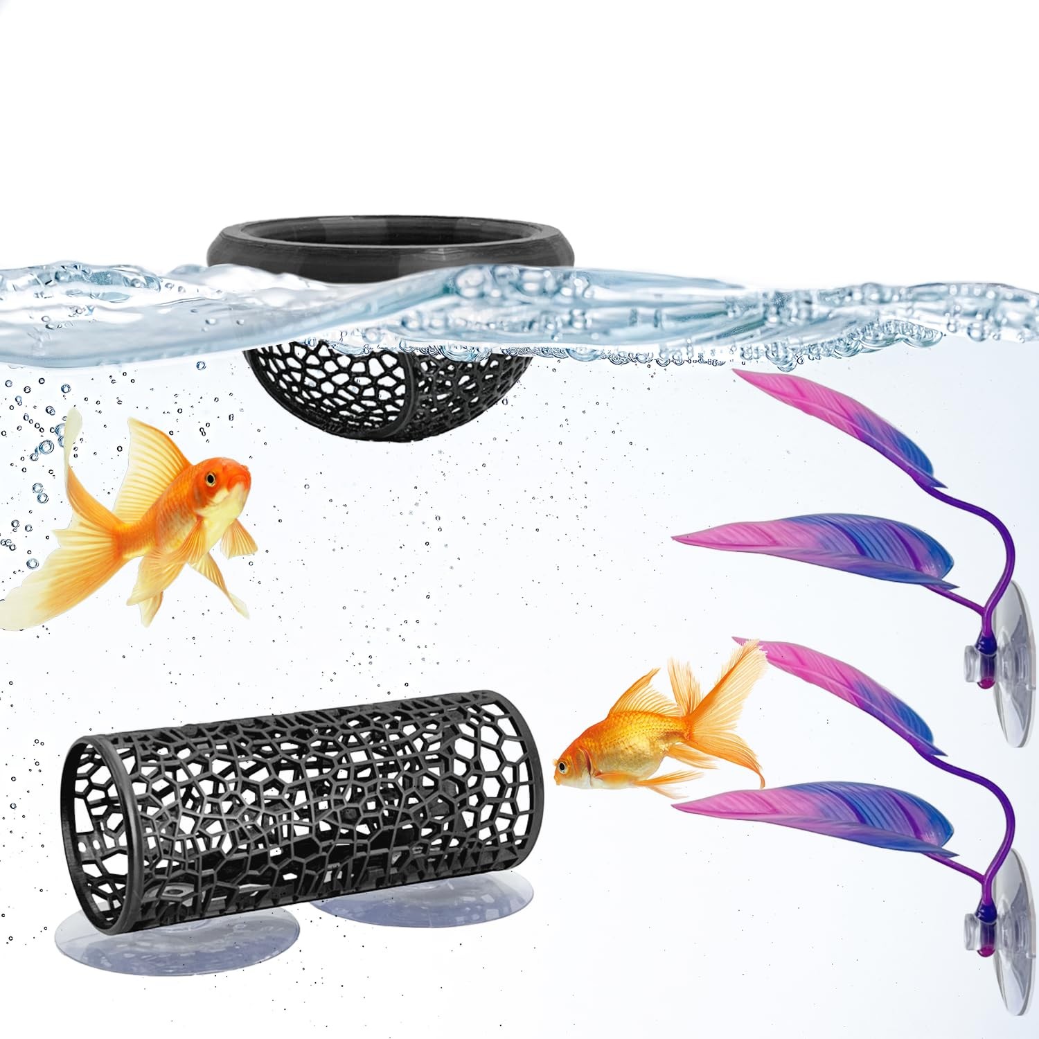 4 Pcs Betta Fish Hammock & Toy Set, Suction Cup Tunnel, Floating Betta Fish S