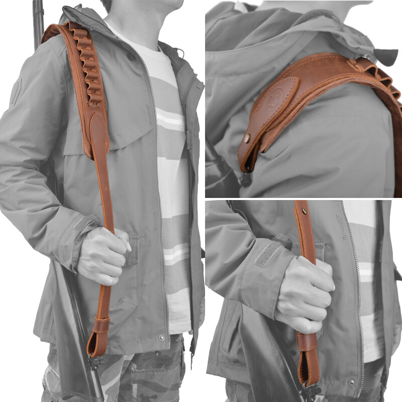 USA Cow Hide Leather Rifle Shell Holder Sling Strap For .30-30,.357,12GA .22lr