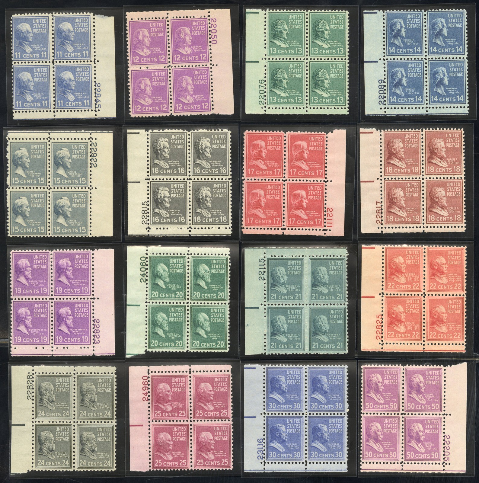 US Stamps # 803-31 MNH VF ½¢ To 50¢ Plate Block Set