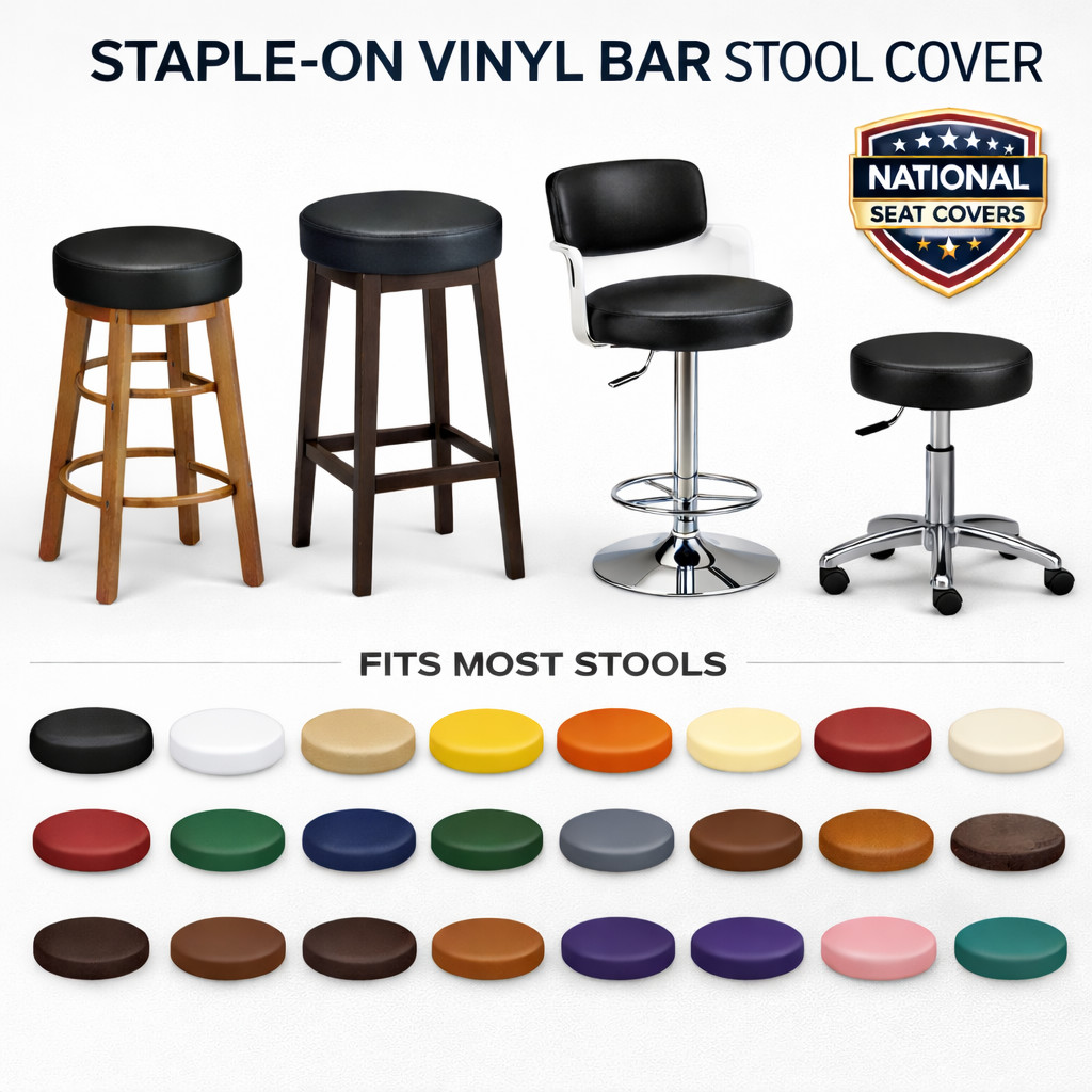 Round Bar Stool Seat Cover Vinyl 12"- 19"  DIY Heavy Duty Staple-On Replacement