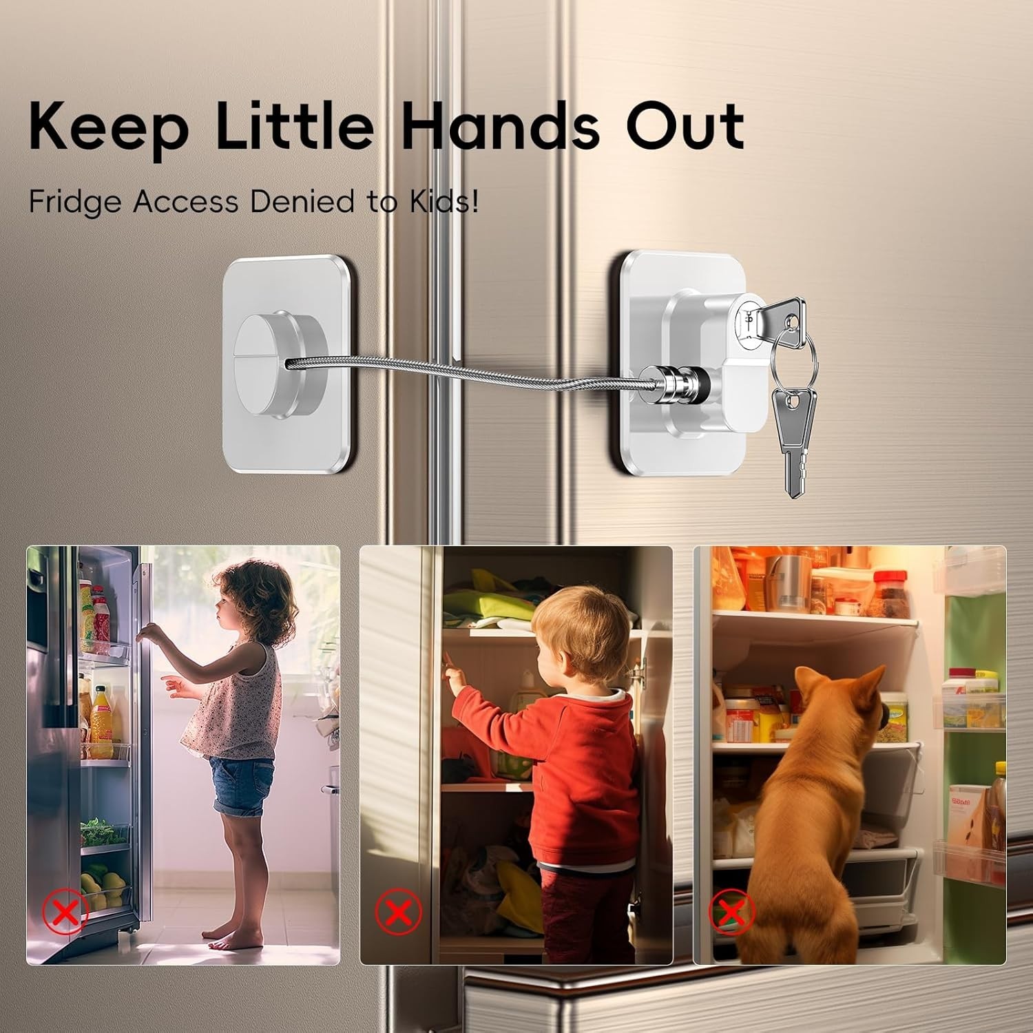 2 Pack Fridge Lock Freezer Lock with 4 Key for Child Safety Refrigerator Locks