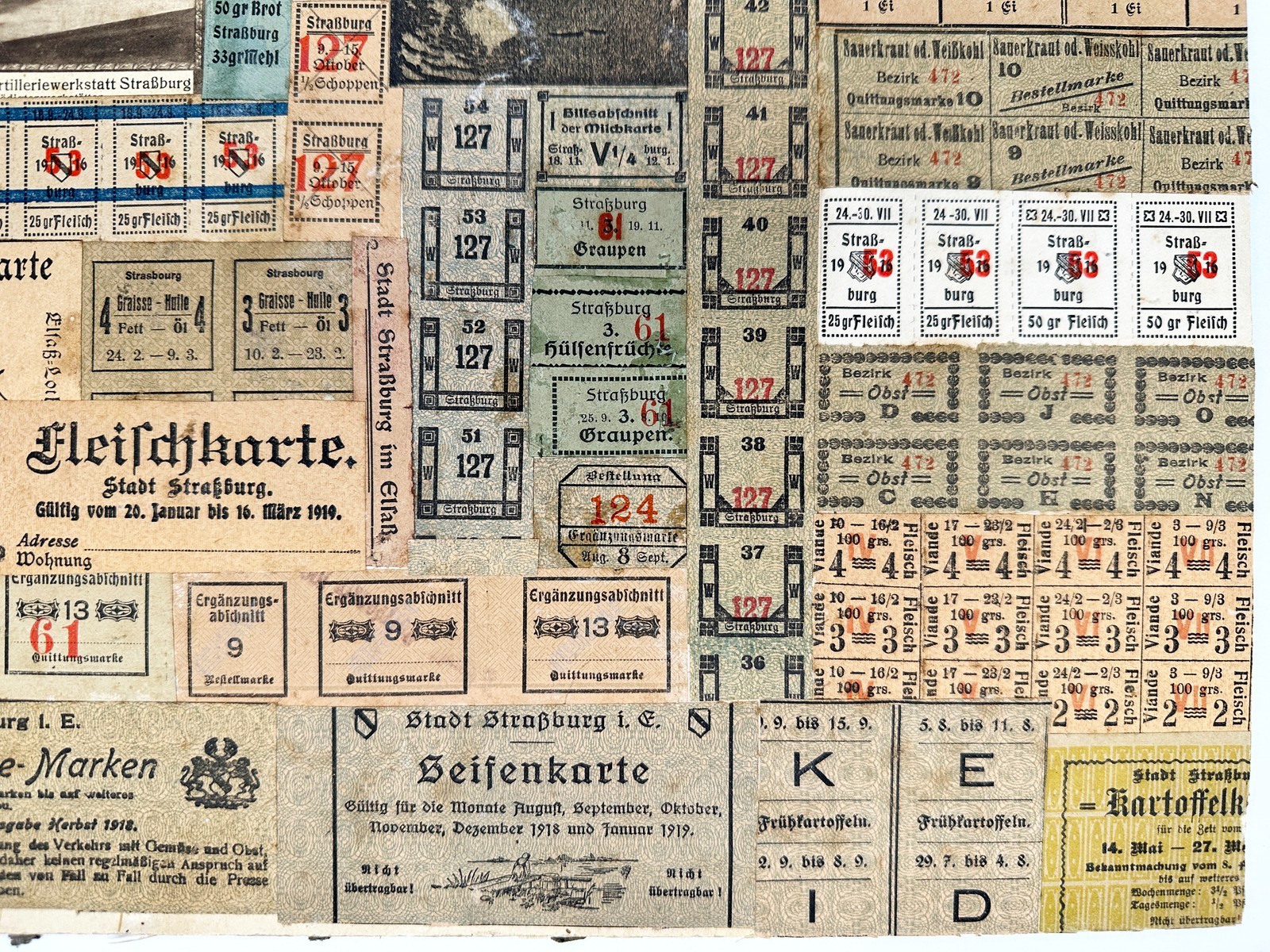 WWI Framed Ration Coupon Collage Folk Art Strasbourg Alsace Germany Trench 1917