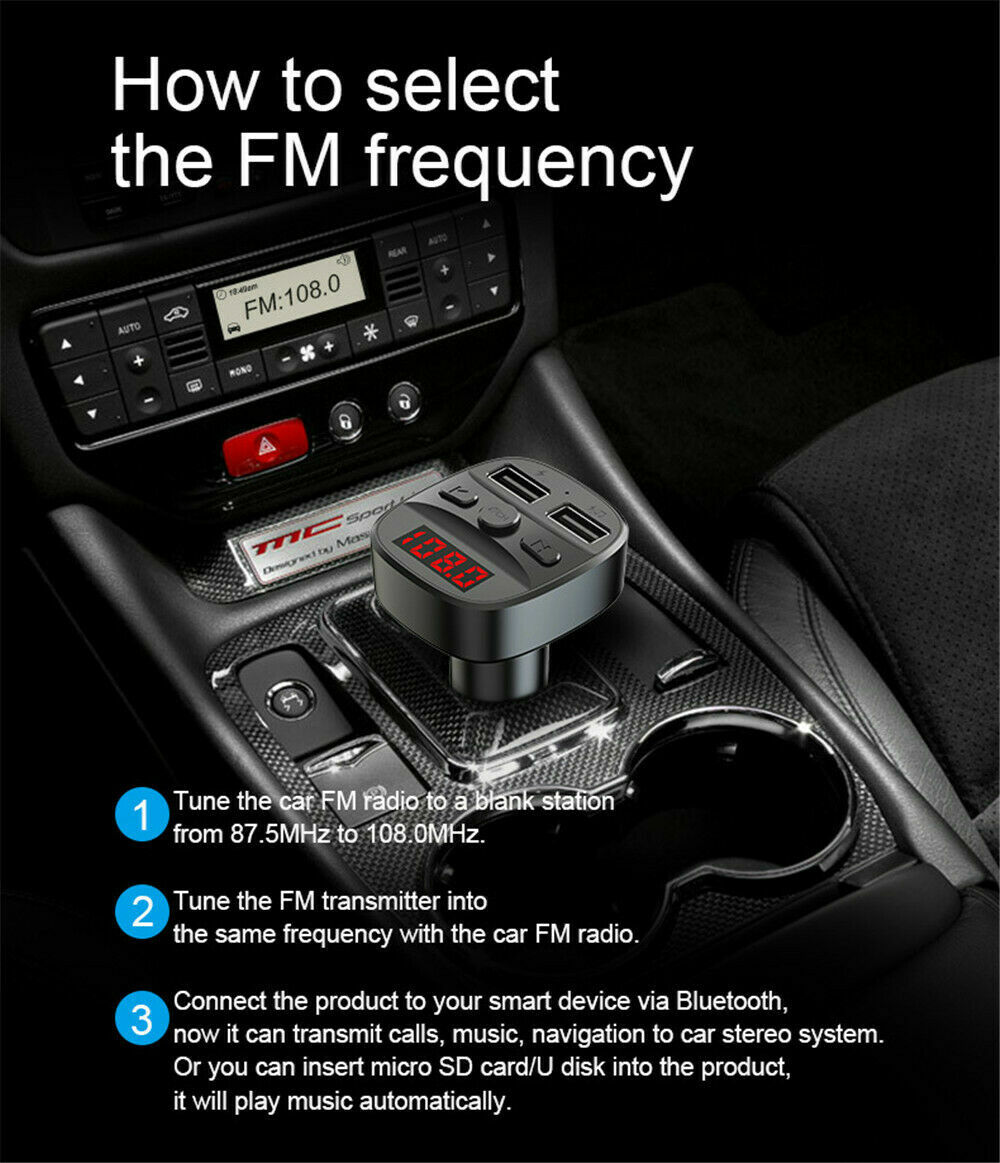 Handsfree Call Music Podcast Charger Car Audio fm Transmitter for Samsung Galaxy
