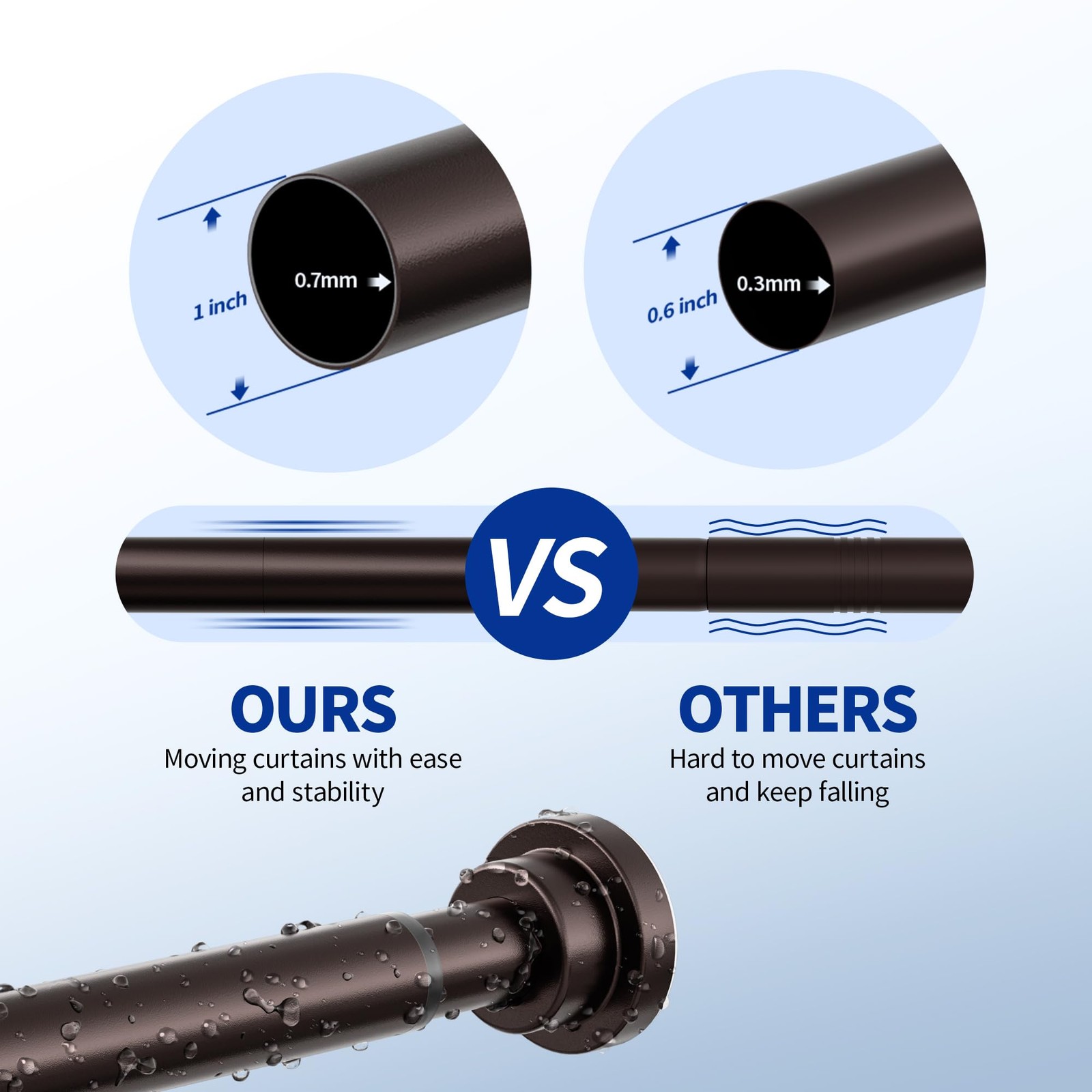 Heavy Duty Tension Shower Curtain Rod, Adjustable 28-74 inch, No Drill