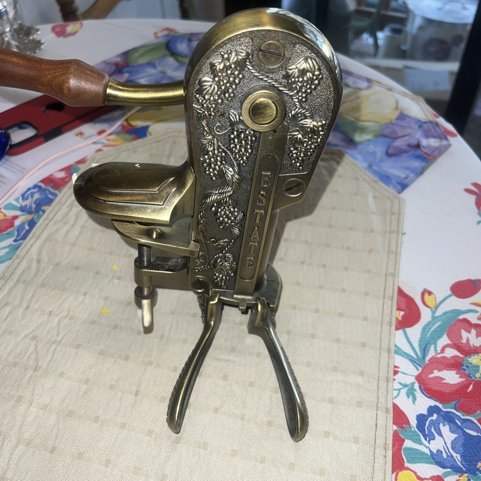 Roger Estate "LEGRAPE" Brass Table Top Corkscrew Wine Opener -- RARE VARIATION