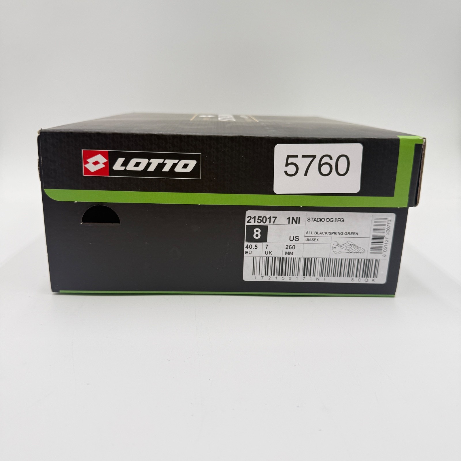 Lotto Stadio OG II FG Soccer Cleats Black Spring Green Men’s Size 8 NEW