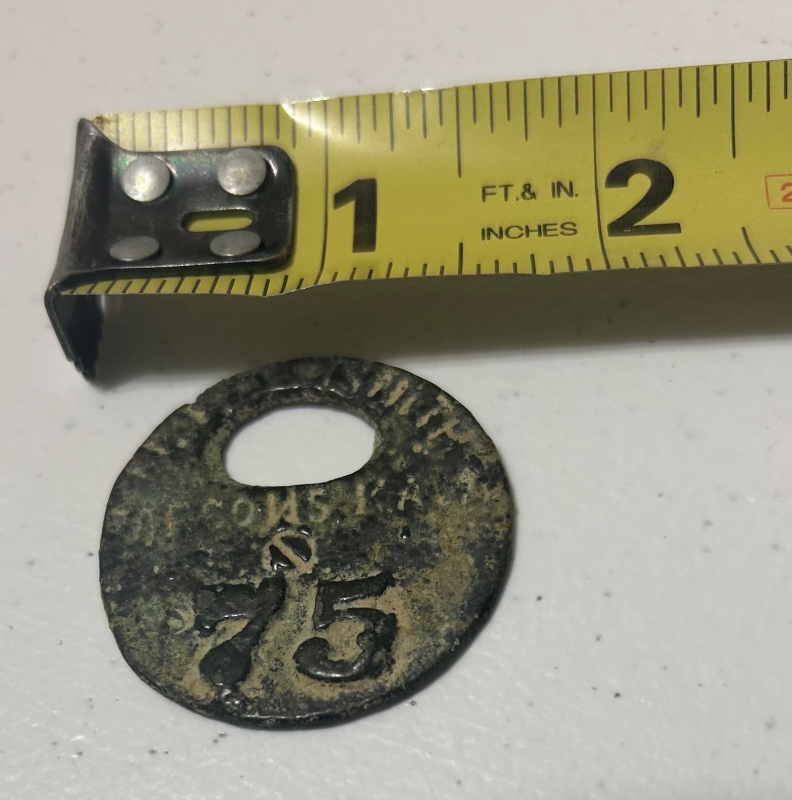 Vintage M. F. Smith Parsons, Kansas KS Coal Miner Tag #75 - 1 1/2" Wide