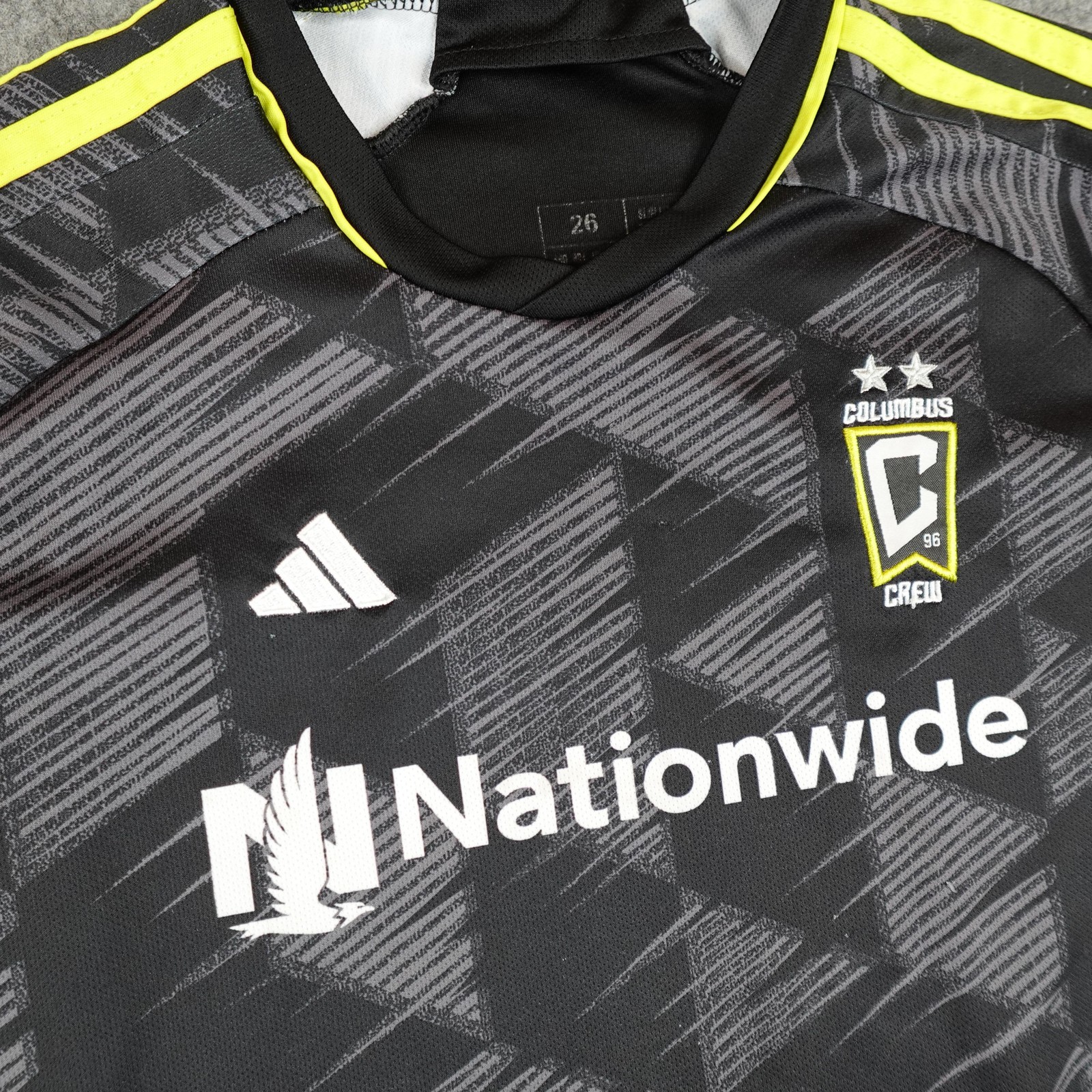 Columbus Crew Jersey Youth Boys Small 26 Black MLS Soccer Adidas 2023 2024 Away