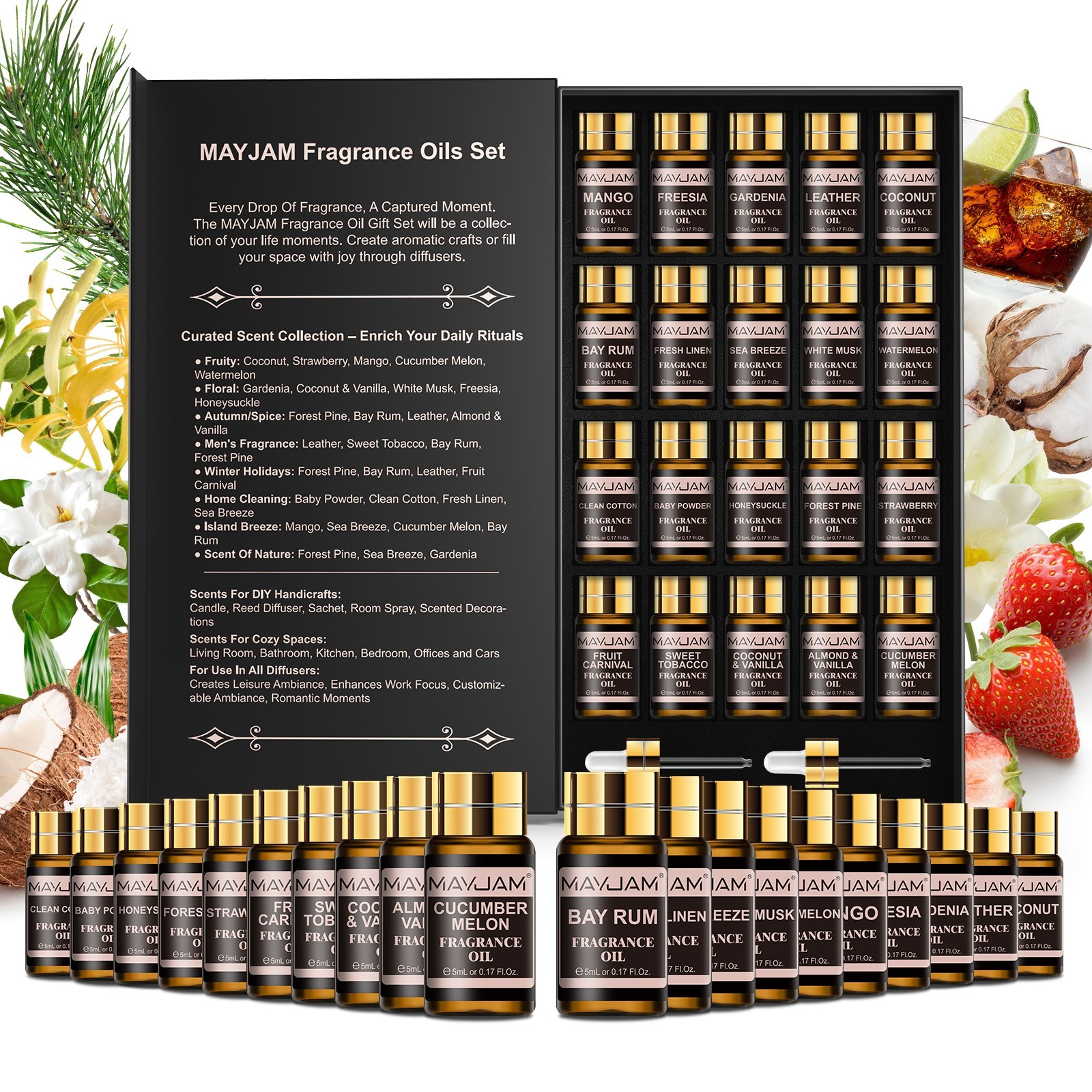 MAYJAM 20Pcs Fragrance Oil Gift Set for Candle Soap Incense Making Scented Oils