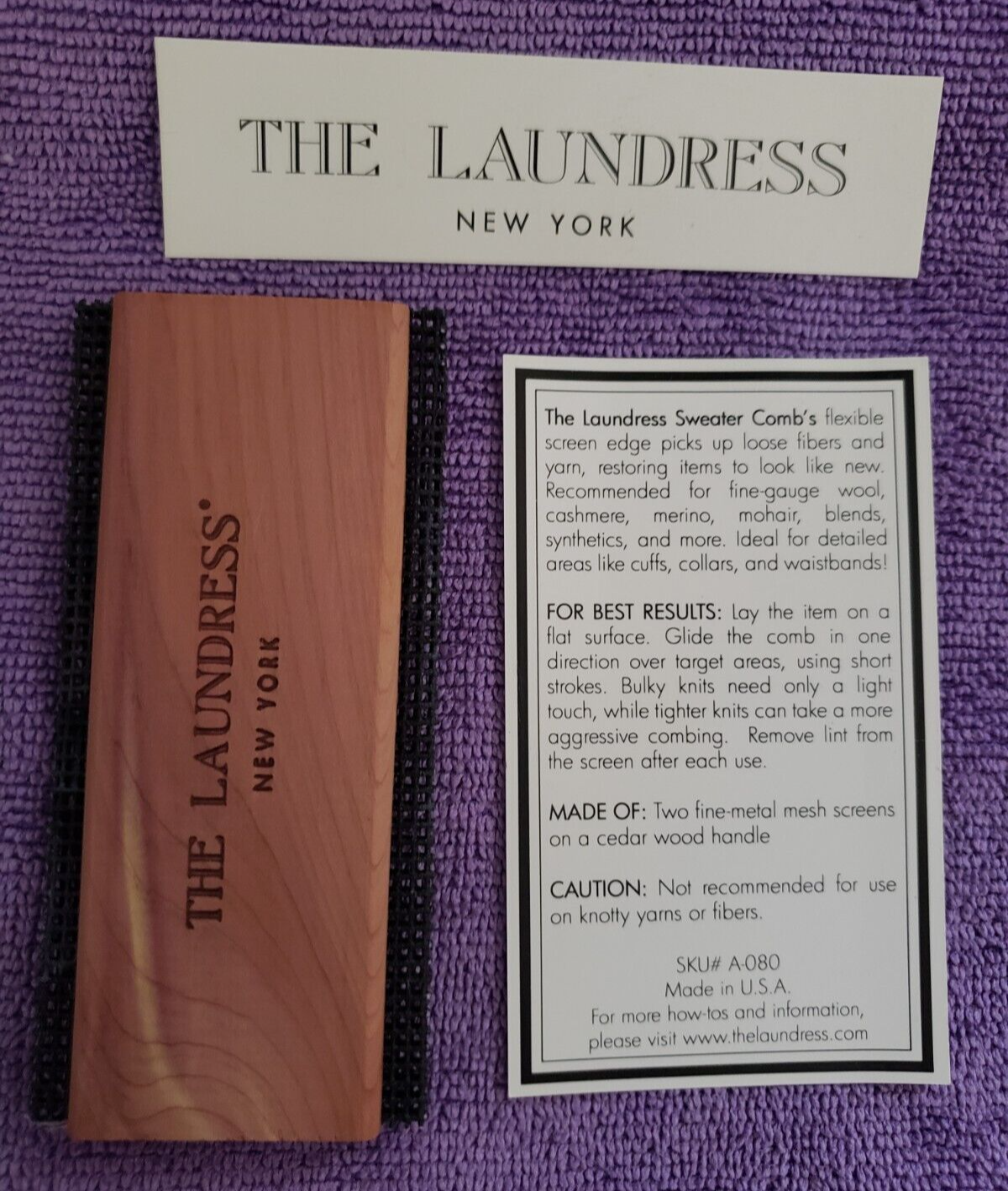The Laundress New York - SWEATER COMB and STONE - Removes Pills, lint & Fuzz