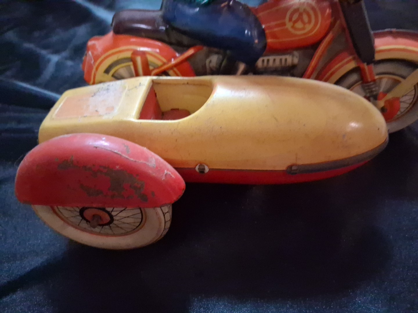 Rare 1960's Soviet Wind-Up Tin Motorcycle W/ Side Car, All Original Kiev Biker