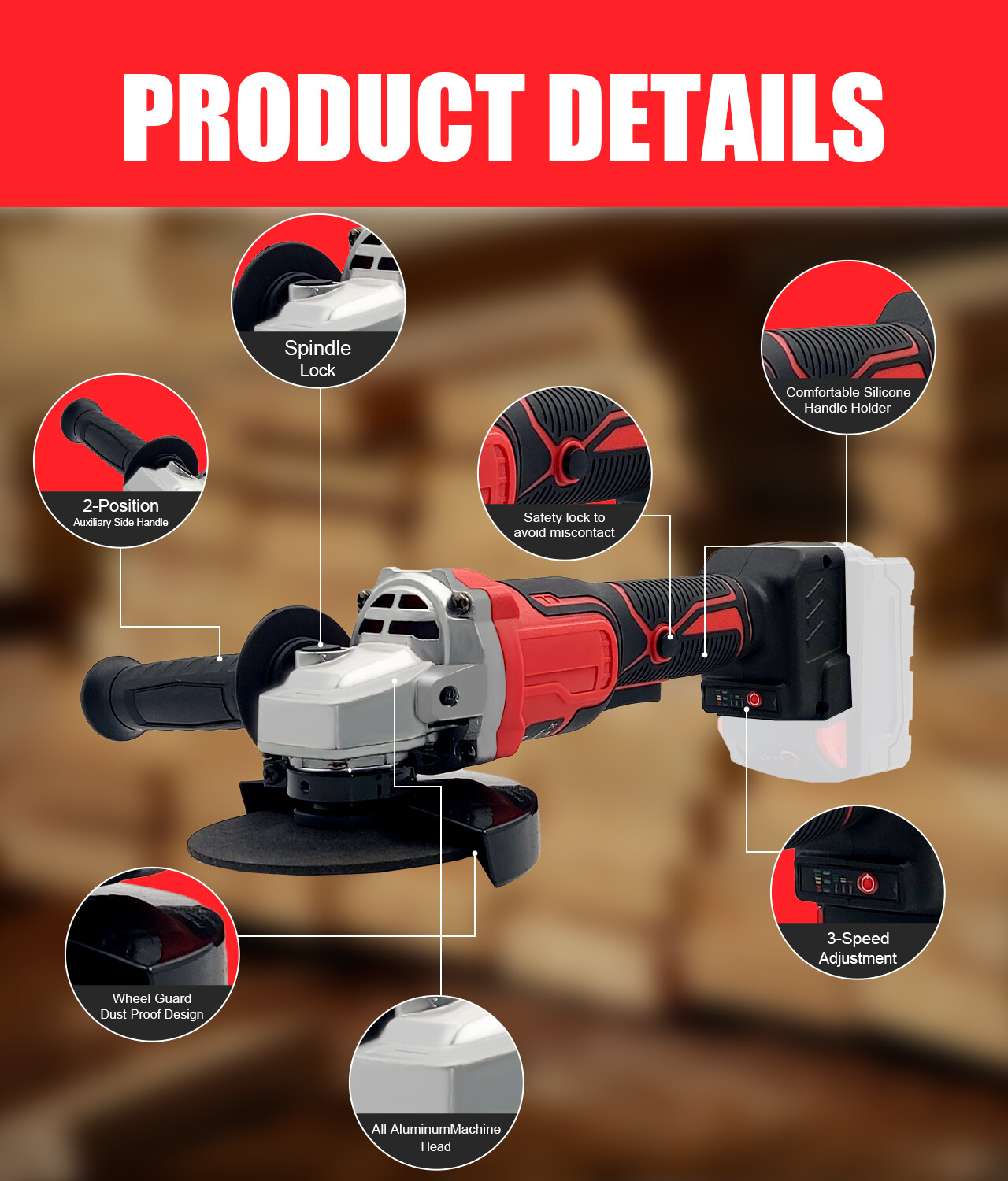Cordless Angle Grinder for Milwaukee 18V Battery, Angle Grinder with 11000 RPM