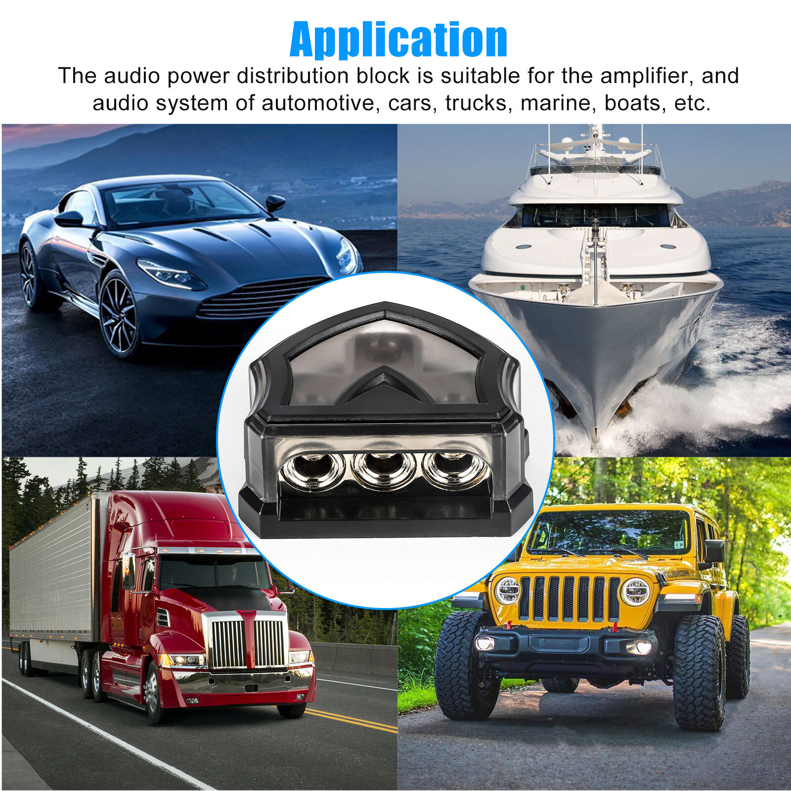 2PCS 3 Way 0 Gauge Input to 0 Gauge Output Power Ground Amp Distribution Block