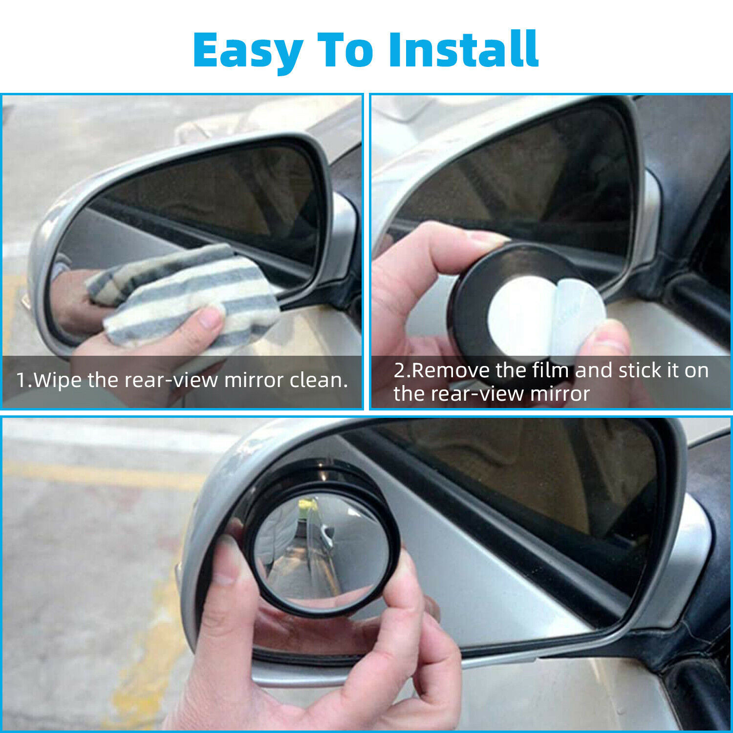 2PCS Blind Spot Mirrors Round HD Glass Convex 360° Side Rear View Mirror for Car