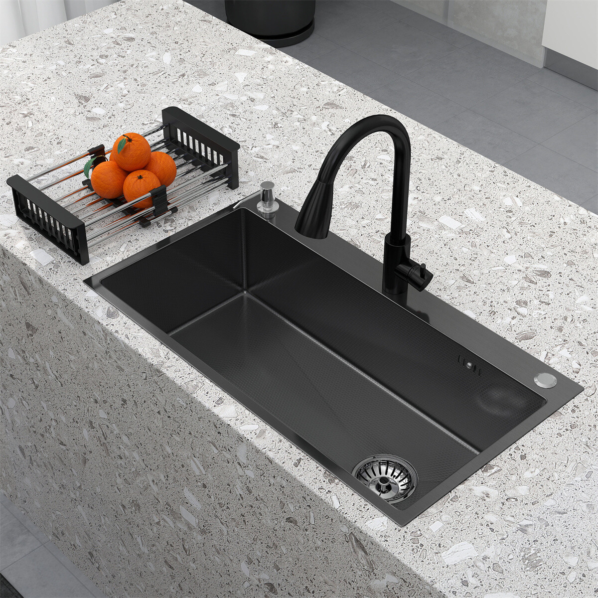 28"/30"/32" Drop In Kitchen Sink Stainless Steel Single Bowl Top Mount Black