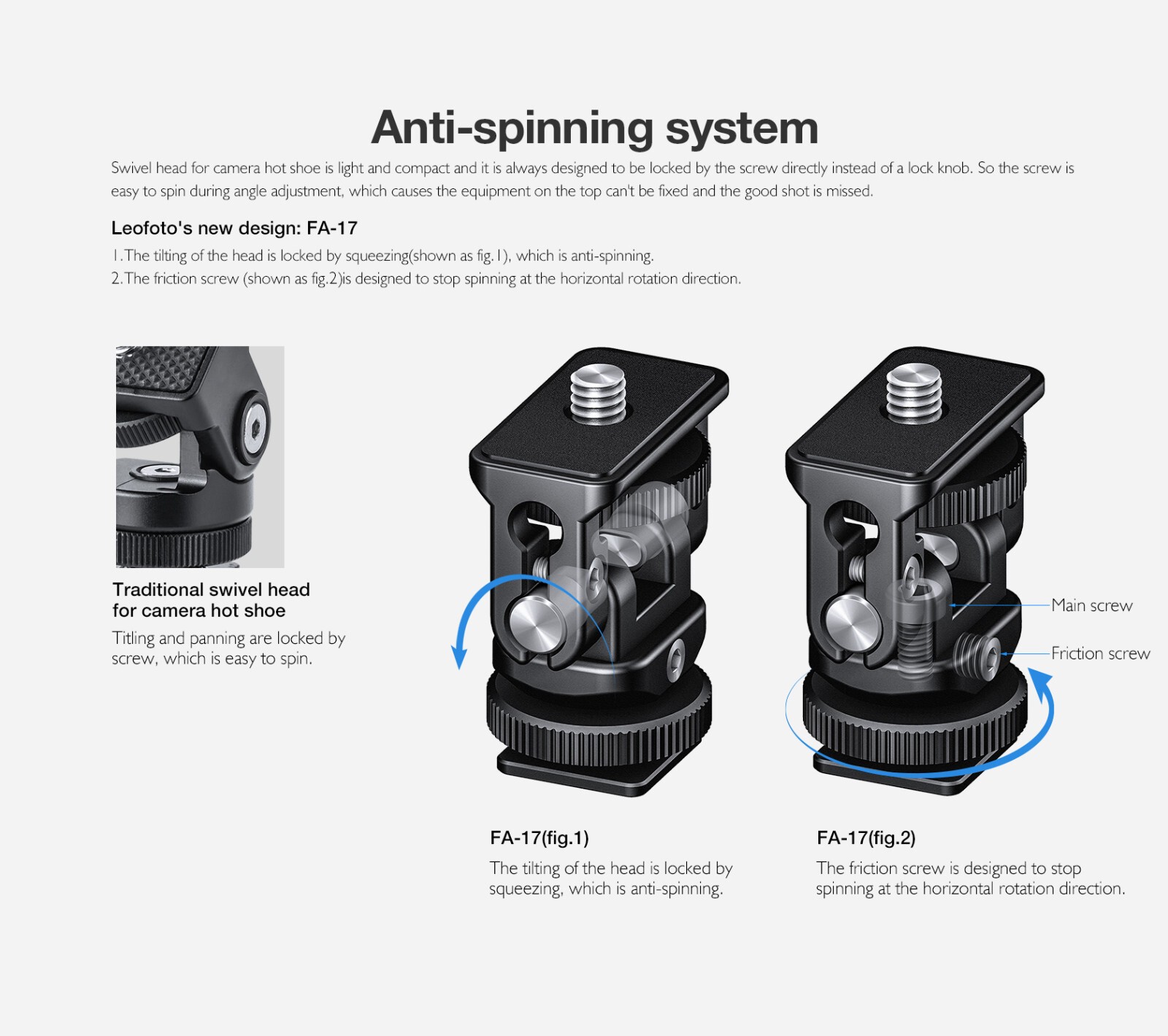 Leofoto FA-17 Swivel Head for Camera Hot Shoe 1/4"