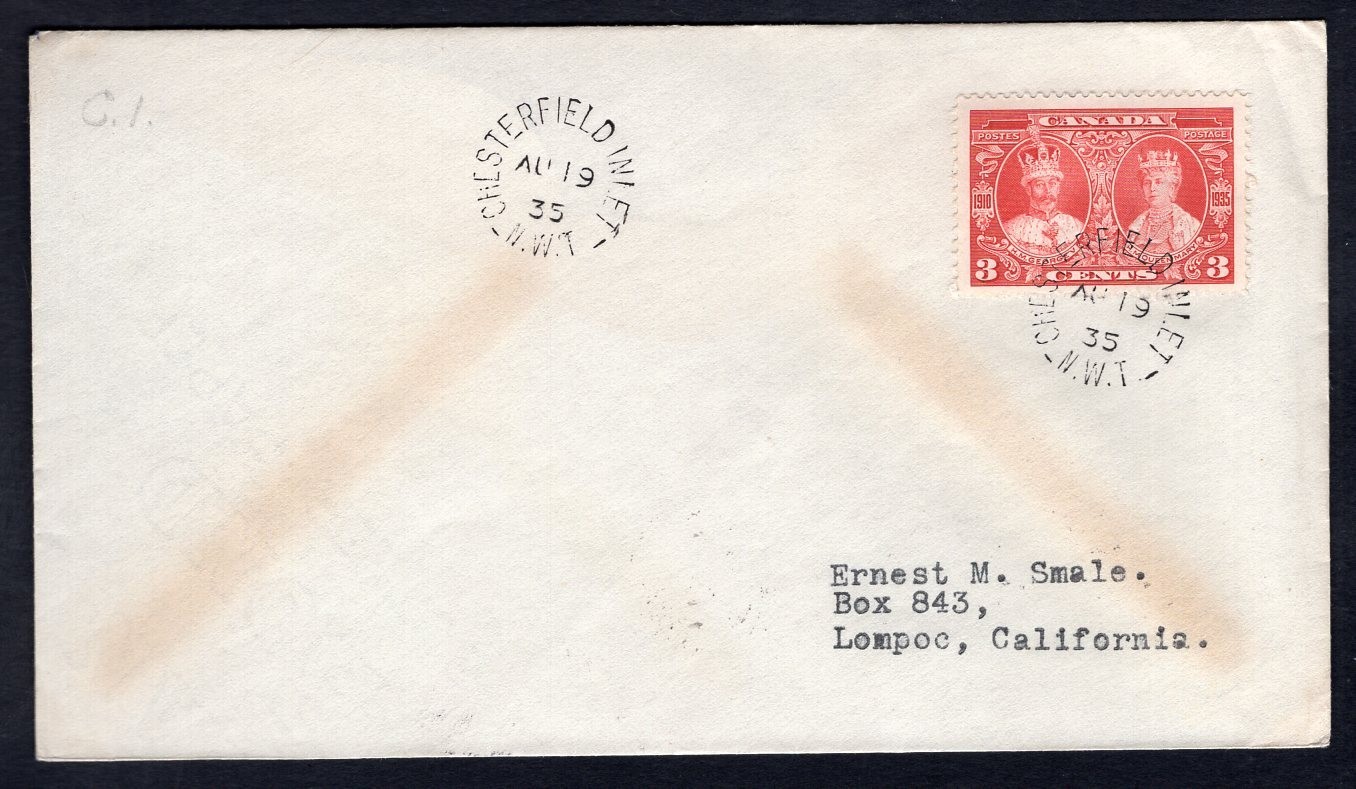 CANADA Chesterfield Inlet NWT 1935 Split Ring on Cover to USA