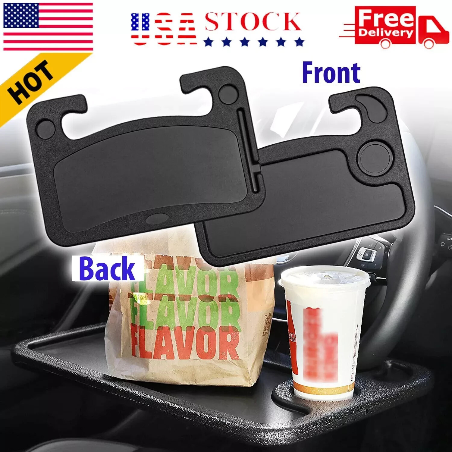 Car Steering Wheel Tray Desk Two Sided For Laptop Drink Food Work Table Holder