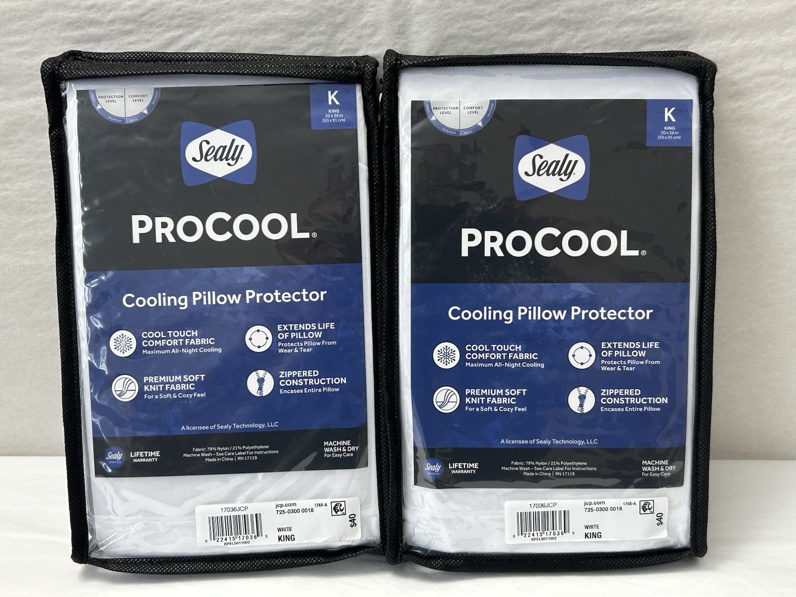 New Sealy PROCOOL Zippered Cooling Pillow Protector 2-Pack 20X36” KING MSRP $40