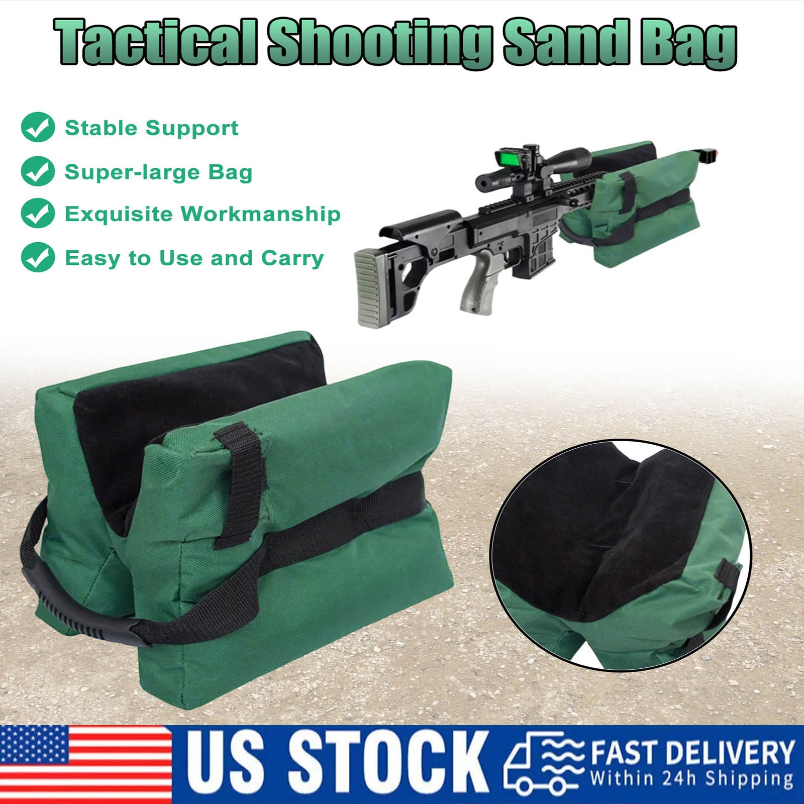 Shooting Range Sand Bag Set Rifle Gun Bench Rest Stand Front Rear Bag /Gun Sock
