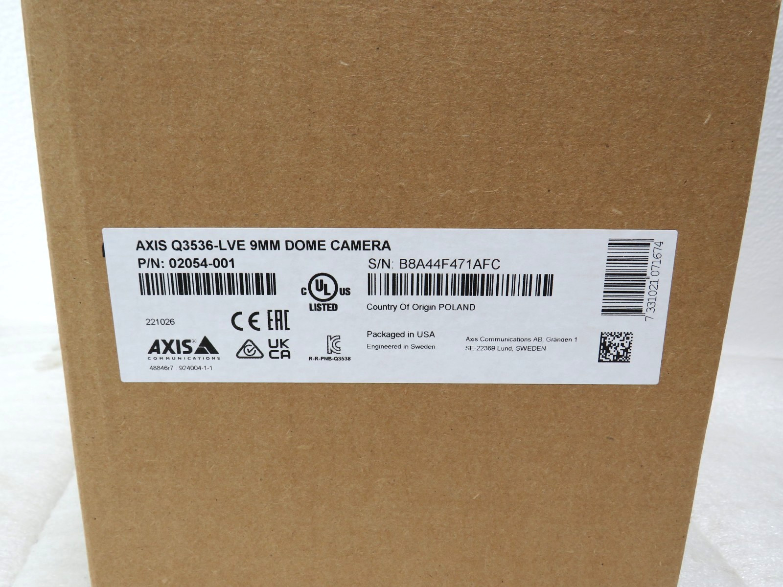 Axis Q3536-LVE 4MP Outdoor Network IR Dome Camera 9mm Lens (SEALED) [CTD]