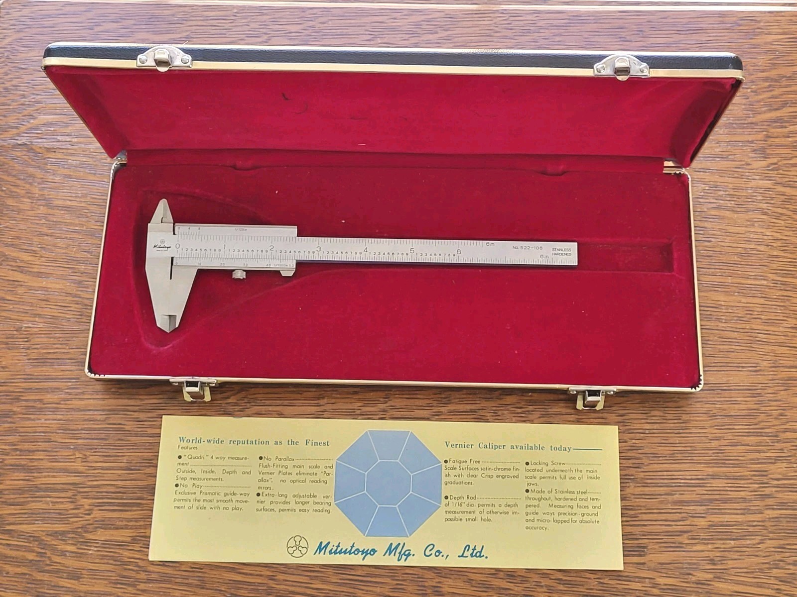 Mitutoyo 522-106 Vernier Caliper 6" Hardened Stainless w/Case Made in Japan