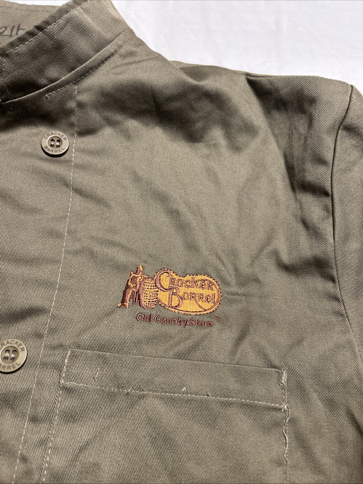 VTG Cracker Barrel Old Country Store Chef Coat Restaurant Uniform Green Medium