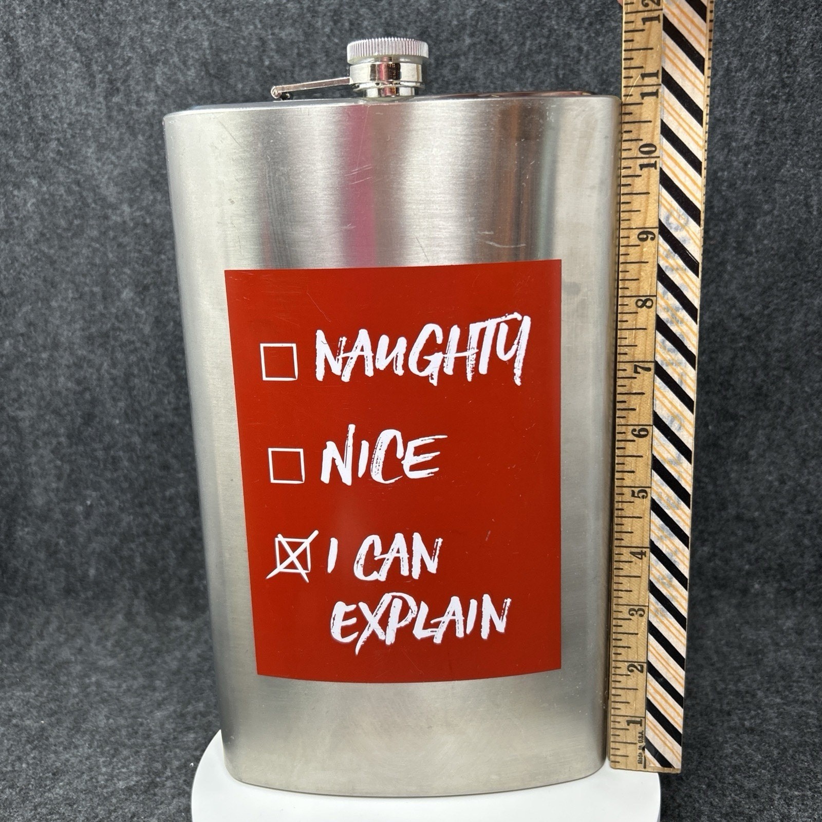 Giant 64oz Stainless Steel Flask 11" Novelty Santa Naughty Nice I Can Explain