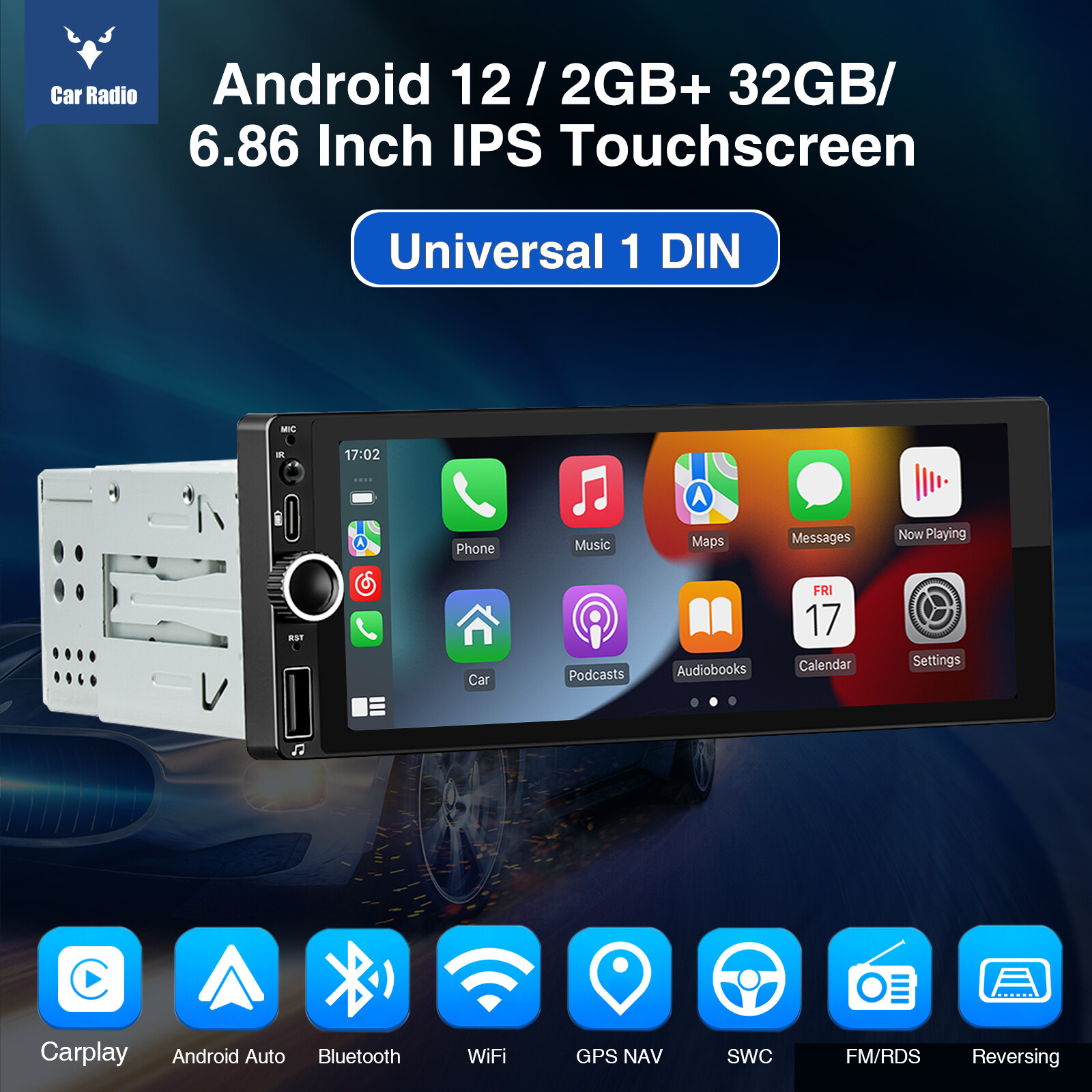 7" Single 1Din Touch Screen Car Stereo Radio For Apple/Android CarPlay Bluetooth