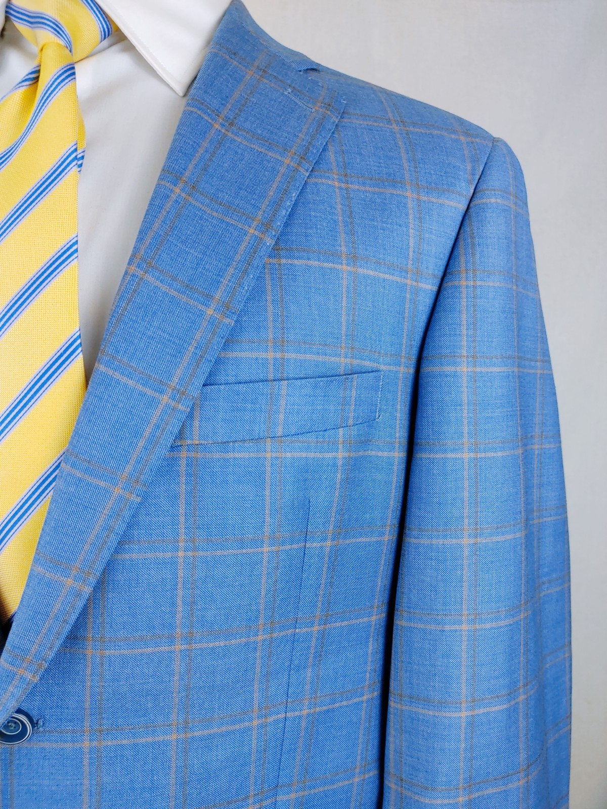 Hart Schaffner Marx Blazer Men 42S Plaid Royal Light Blue Sport Coat Jacket Wool