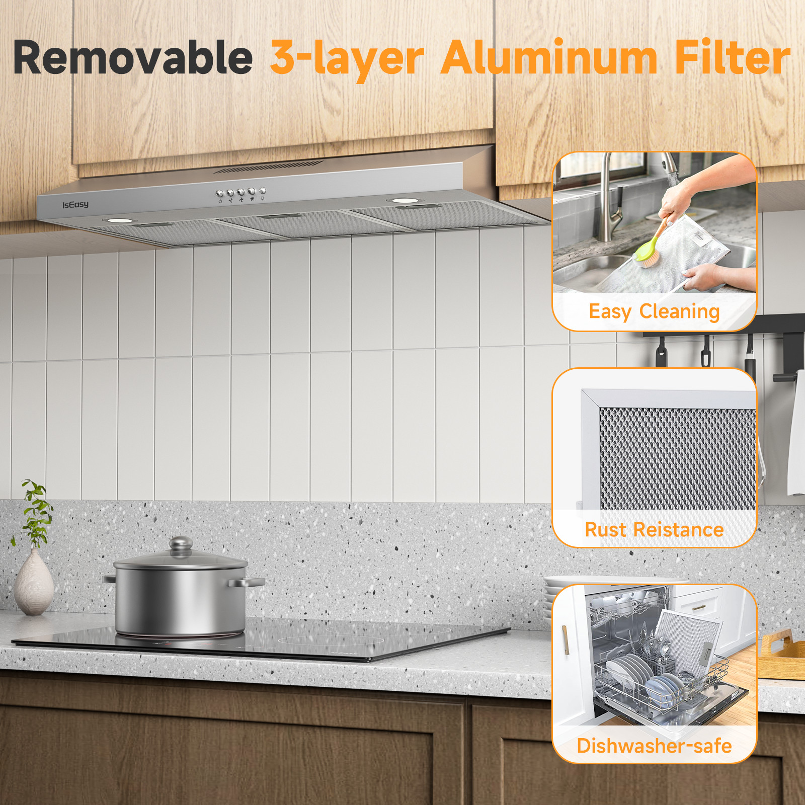 36 Inch Kitchen Range Exhaust Hood Fan Vent Stainless Steel Under Cabinet Mount#