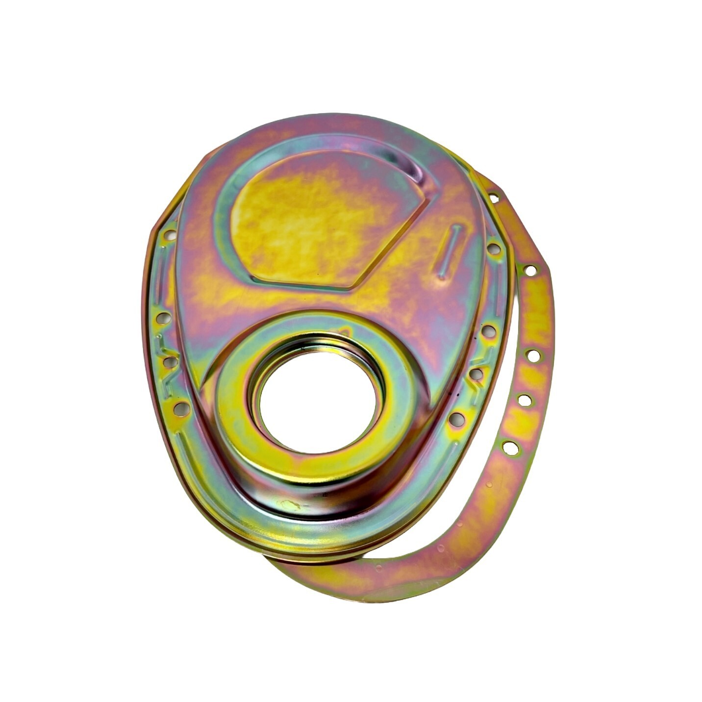 SB Chevy 2 Piece Timing Chain Cover Kit V8 SBC 283 327 350 383 400 V8 Gold Zinc