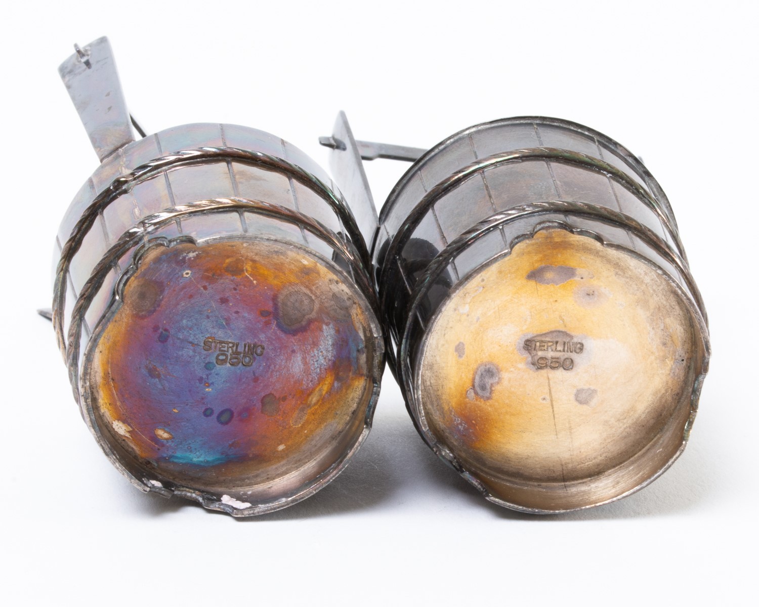 Vintage Japanese 950 Sterling Silver Salt Cellar & Pepper Shaker Set Buckets