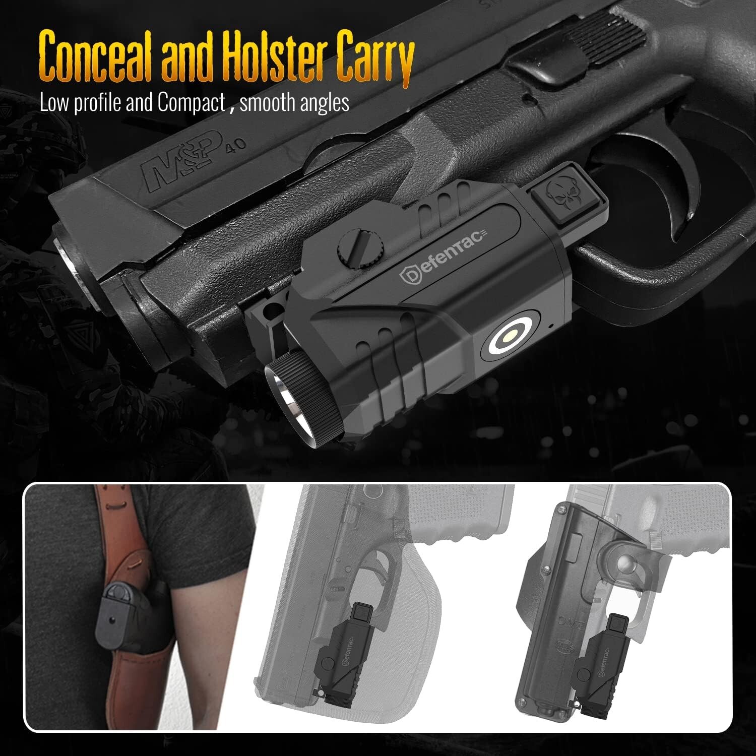 DEFENTAC Pistol Light w/ Strobe Function for Guns 600 Lumens Tactical Flashlight