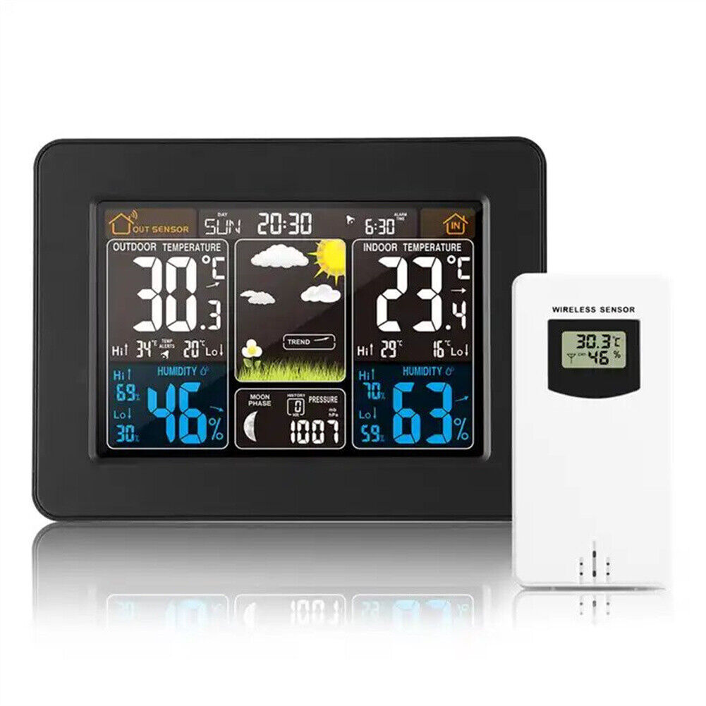 Digital LCD Indoor Outdoor Wireless Weather Station Clock Calendar Thermometer