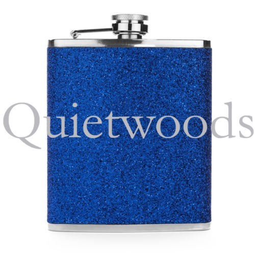 GLITTER BLING HIP FLASK Stainless Steel Blue Green Pink Purple Red Silver Yellow
