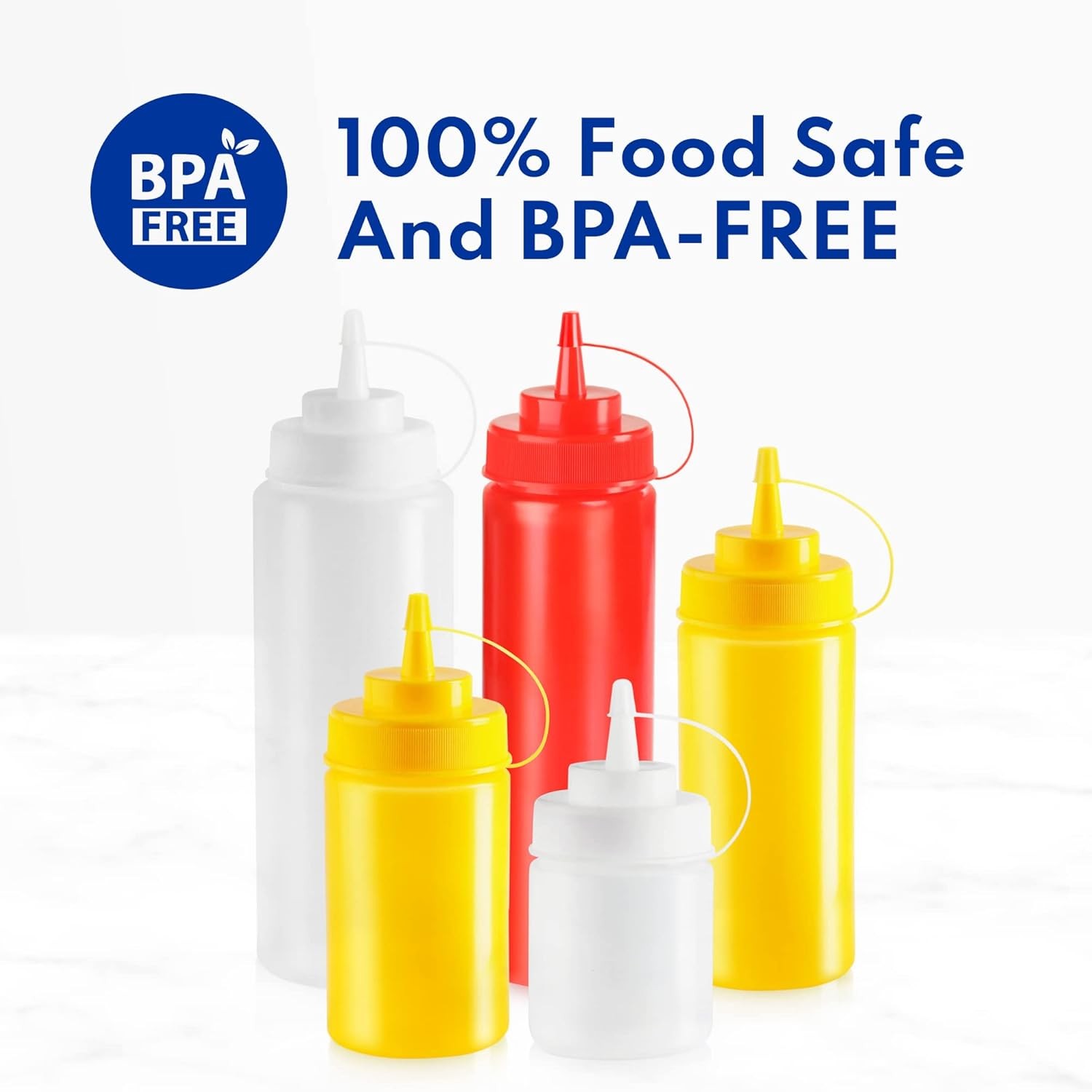 Foodservice Squeeze Bottles, Plastic, Wide Mouth, 32 oz, Clear, Pack of